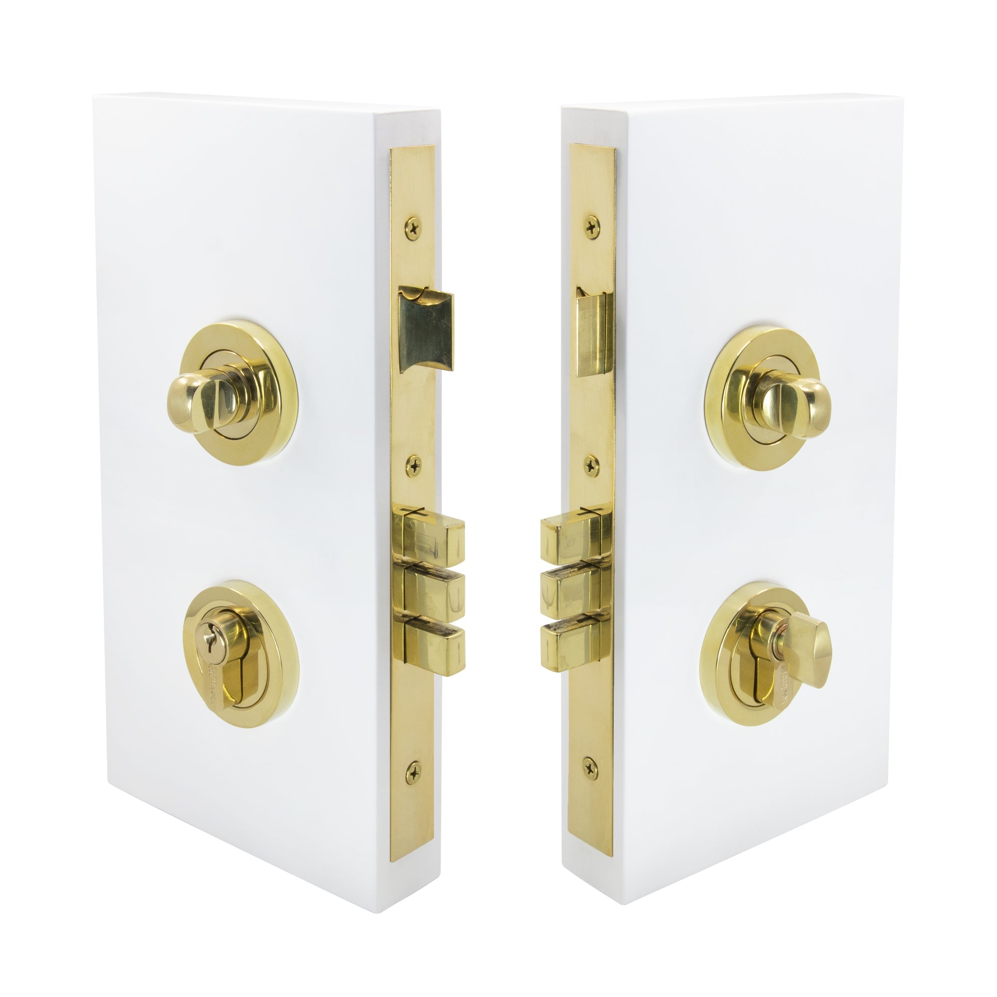 Pull Handle Double Turn Lock Round 60mm - Polished Brass