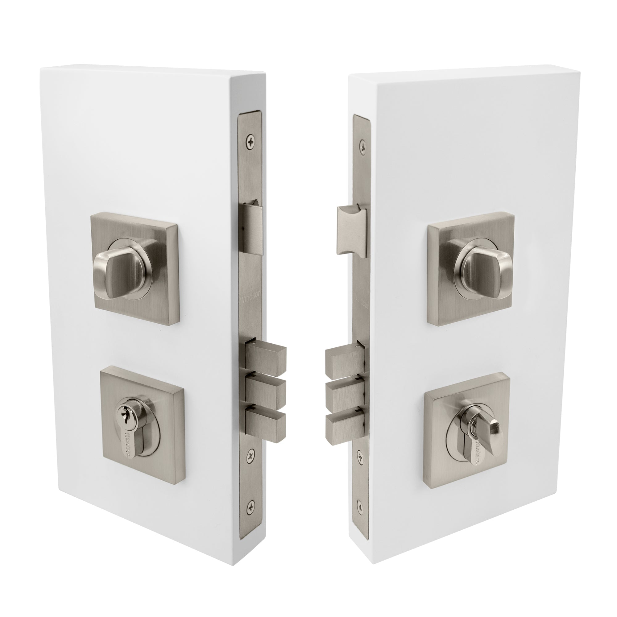 Pull Handle Double Turn Lock Square 60mm - Brushed Nickel