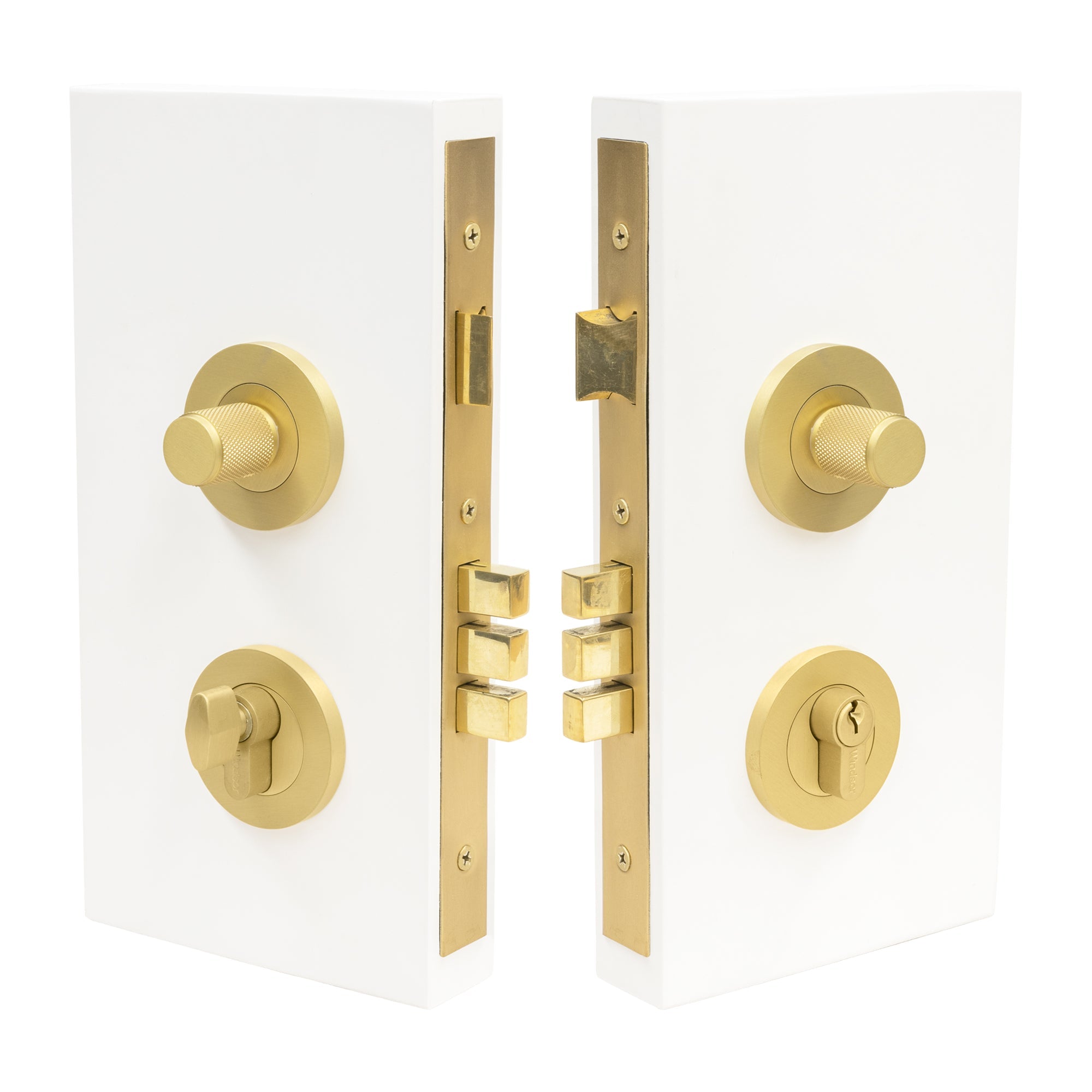 NIDO - Double Turn Lock Kit - Diamond Knurl - Matt Satin Brass