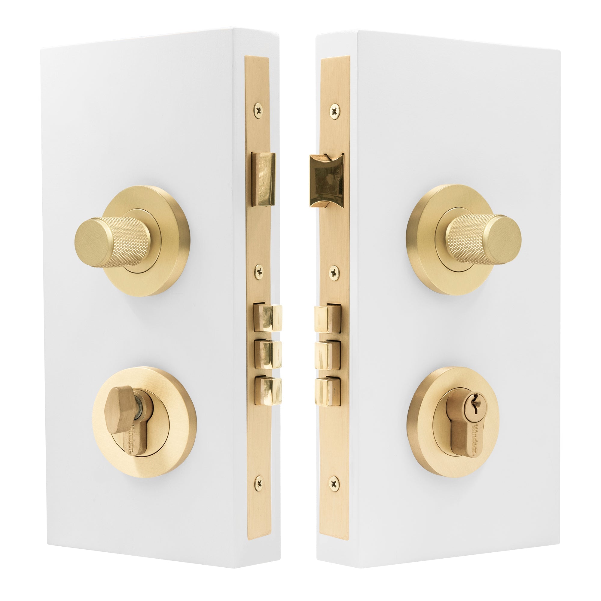 NIDO - Double Turn Lock Kit - Diamond Knurl - Unlacquered Satin Brass