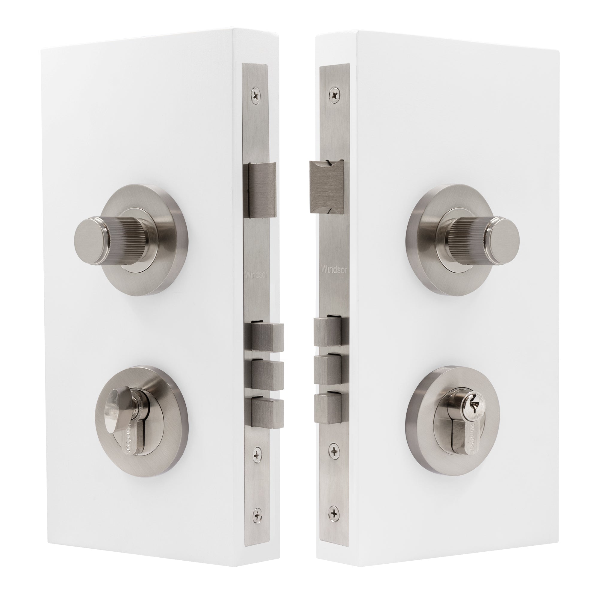 NIDO - Double Turn Lock Kit - Linear Knurl - Brushed Nickel