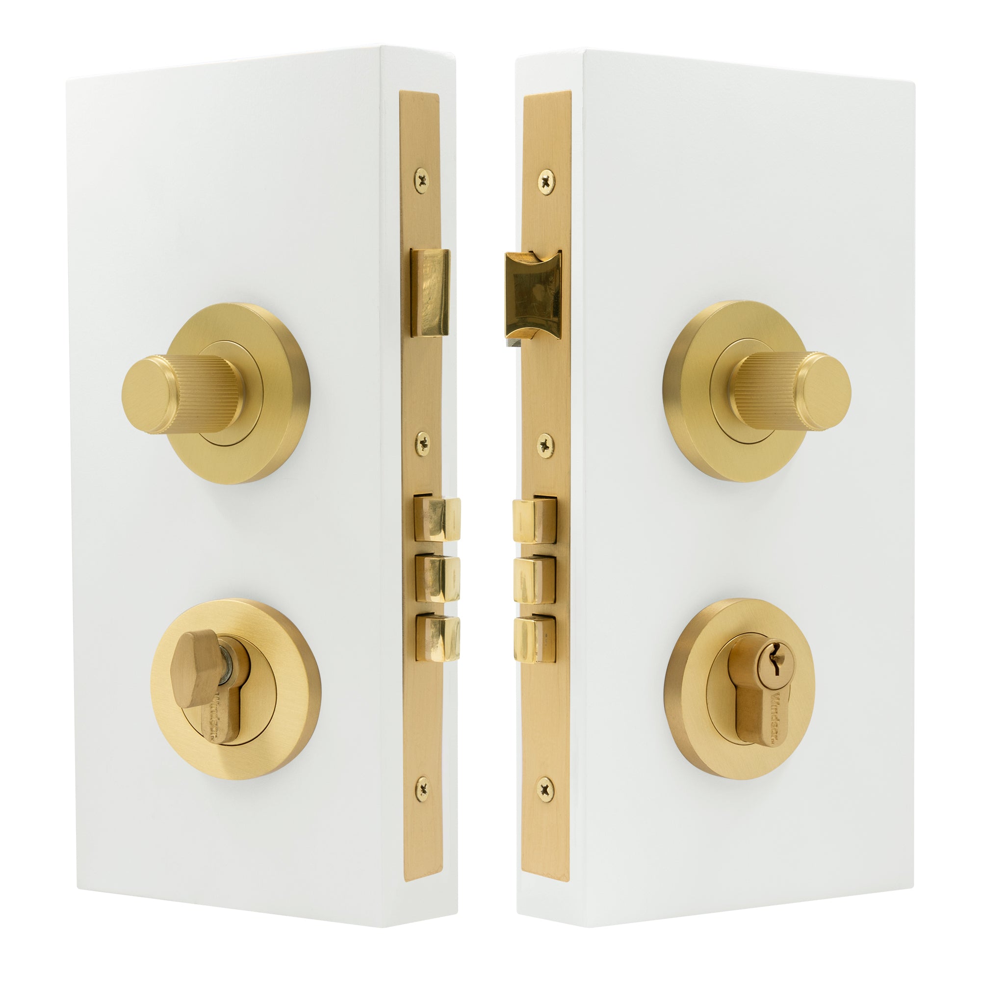 NIDO - Double Turn Lock Kit - Linear Knurl - Matt Satin Brass