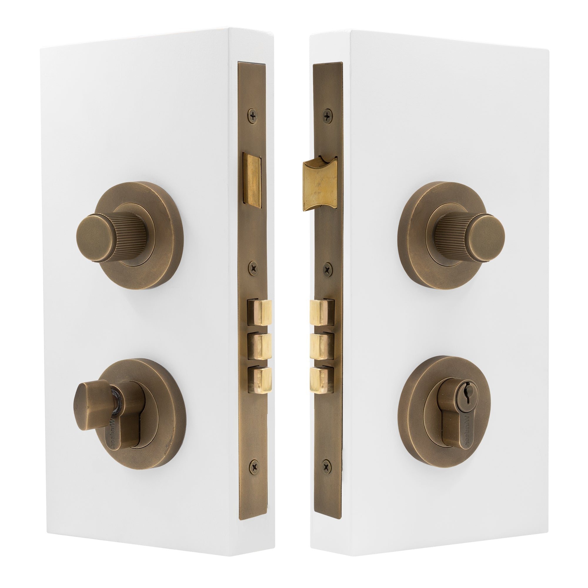 NIDO - Double Turn Lock Kit - Linear Knurl - Roman Brass