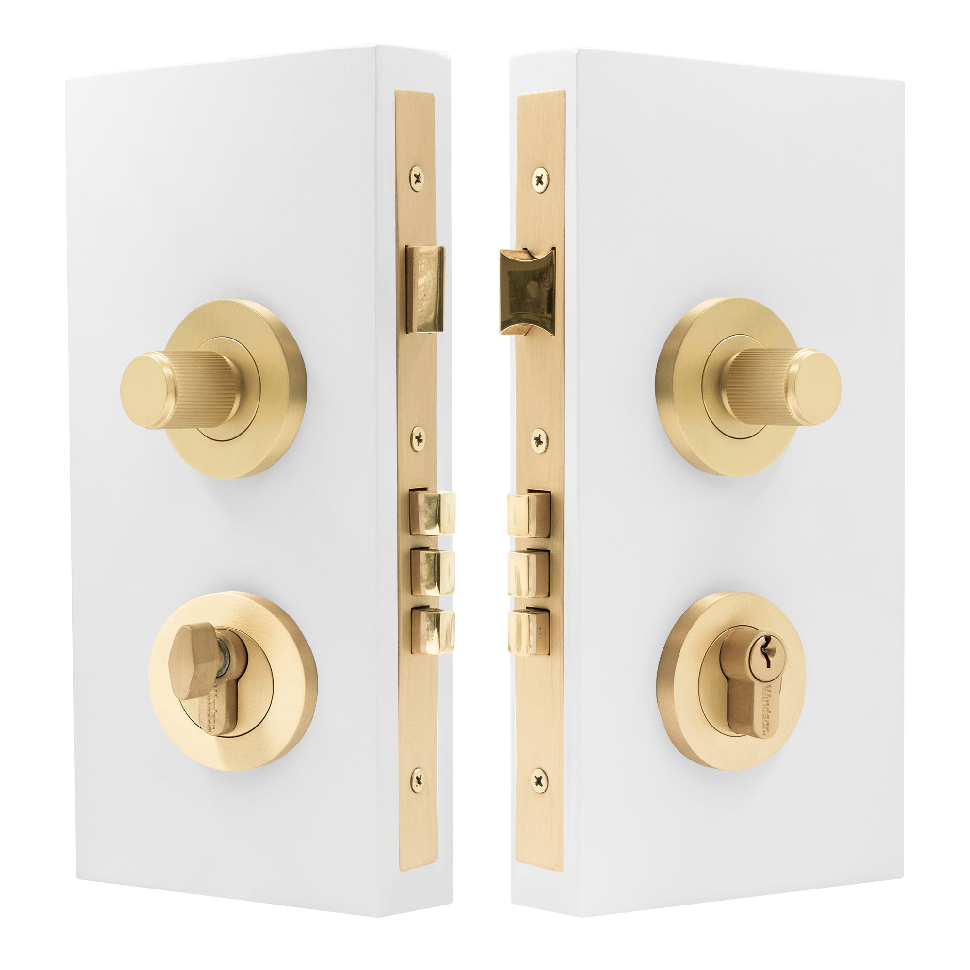 NIDO - Double Turn Lock Kit - Linear Knurl - Unlacquered Satin Brass