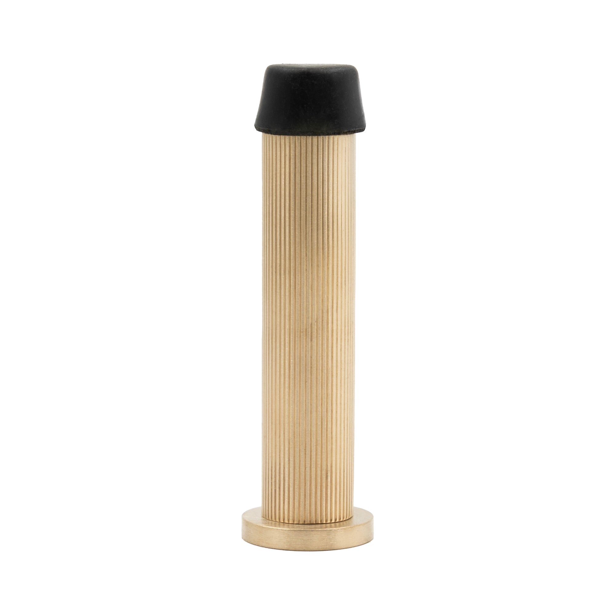 85mm Skirting Doorstop Slimline - Linear Knurl - Unlacquered Satin Brass