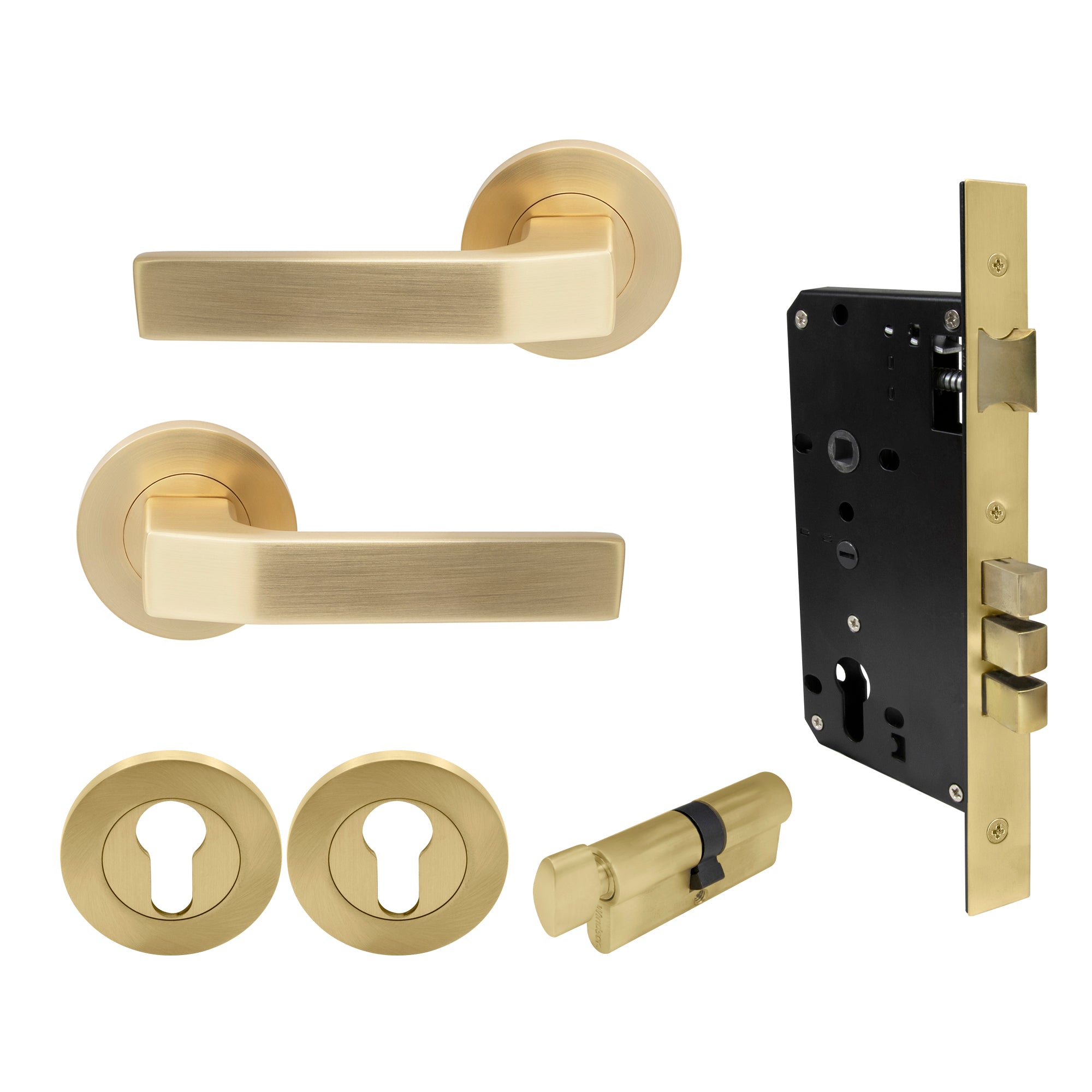 Qube Entrance Set - Matt Satin Brass