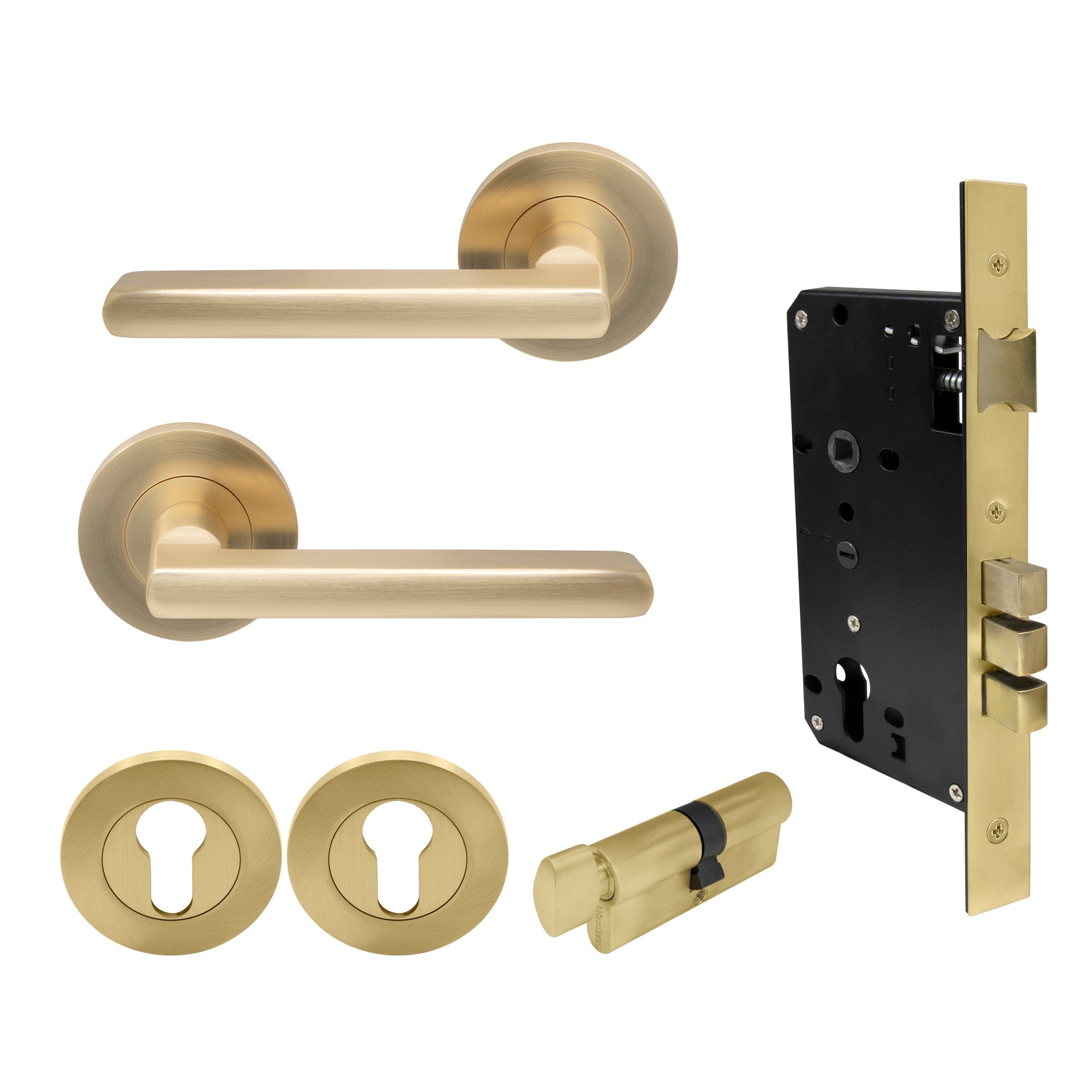 Phoenix Entrance Set - Matt Satin Brass