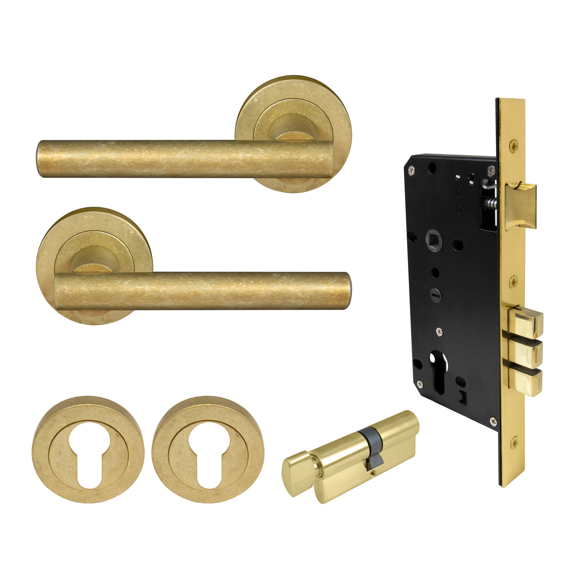 Charleston Entrance Set - Rumbled Brass