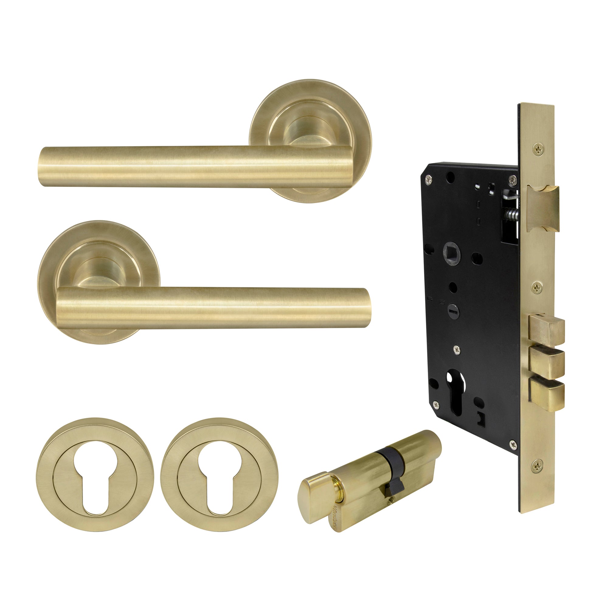 Charleston Entrance Set - Unlacquered Satin Brass