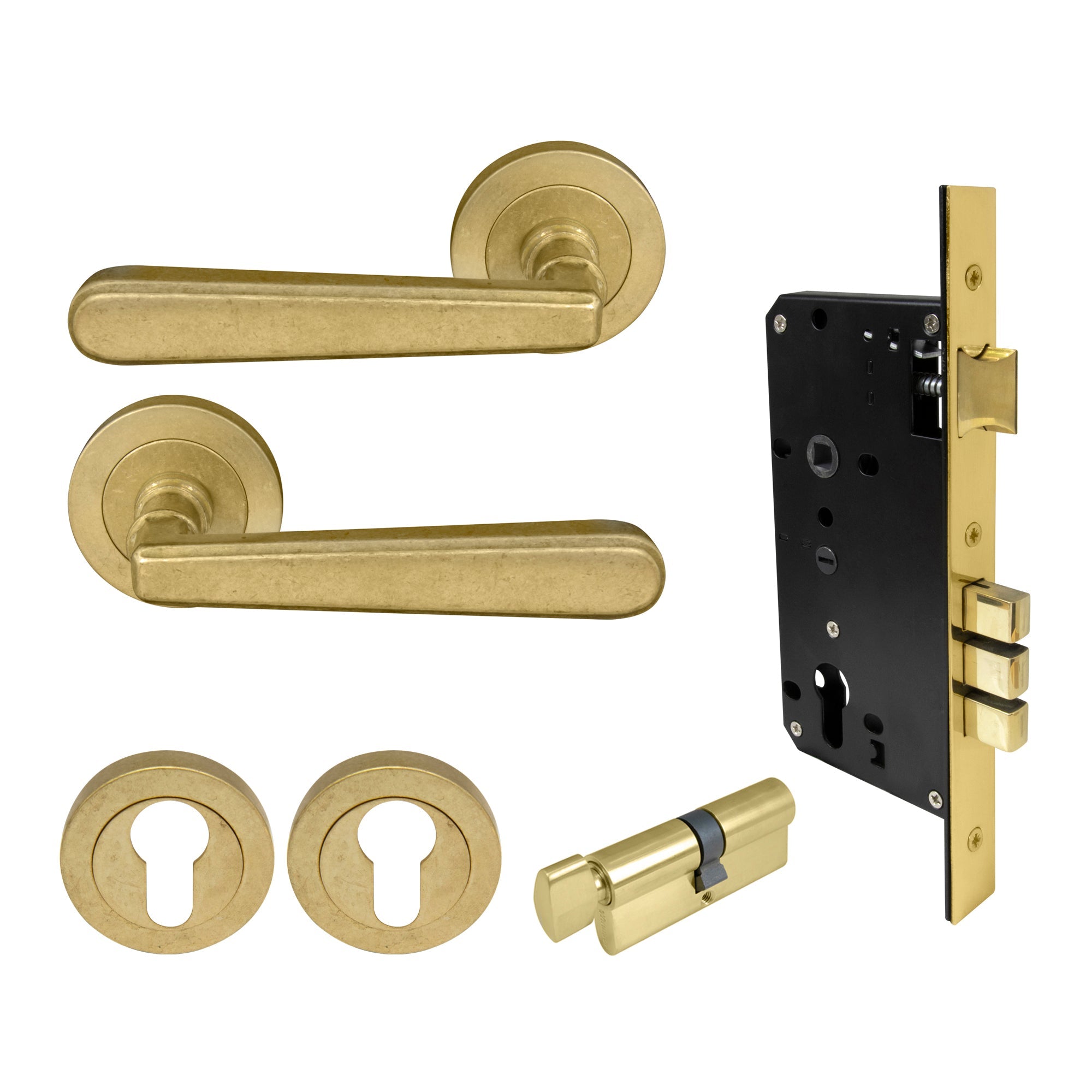 Villa Entrance Set - Rumbled Brass