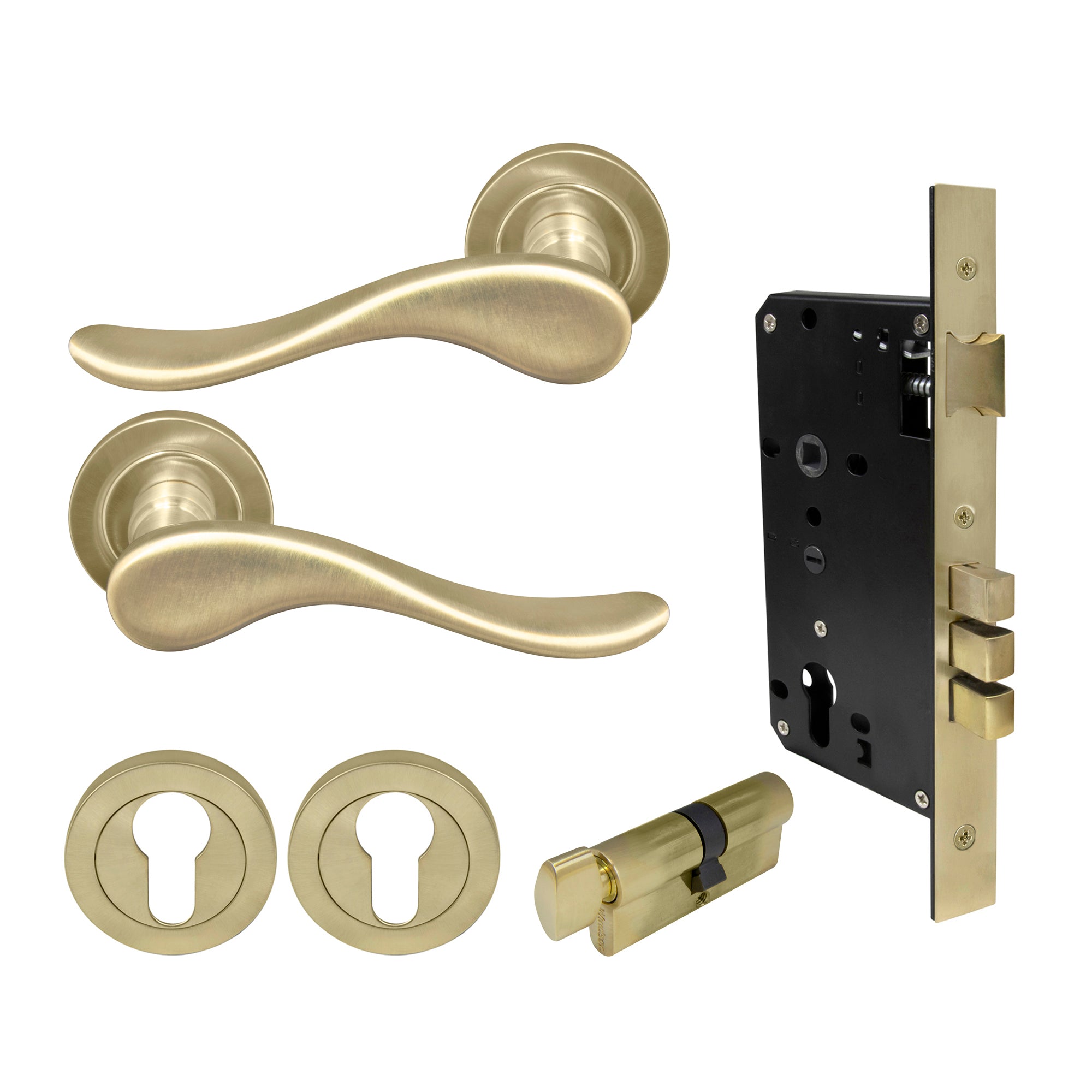 Haven Entrance Set - Unlacquered Satin Brass