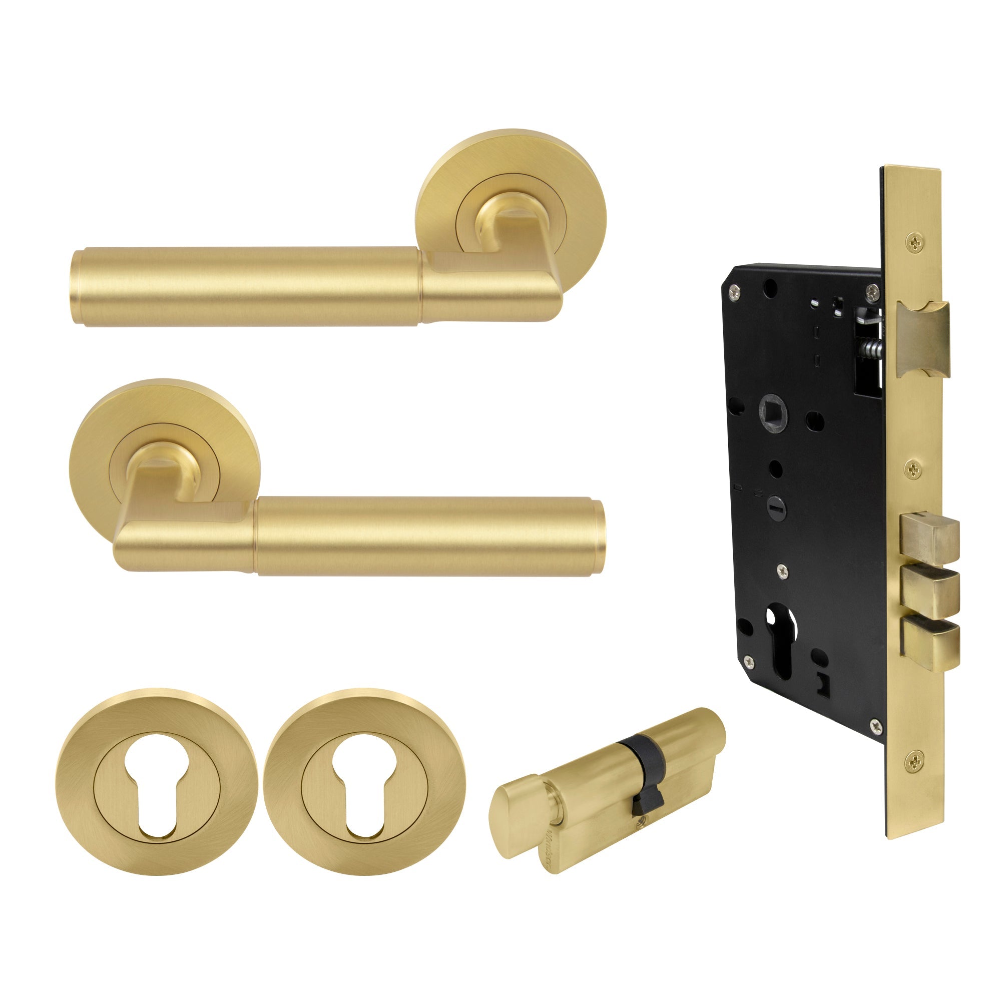 Lumina Entrance Set - Plain - Matt Satin Brass