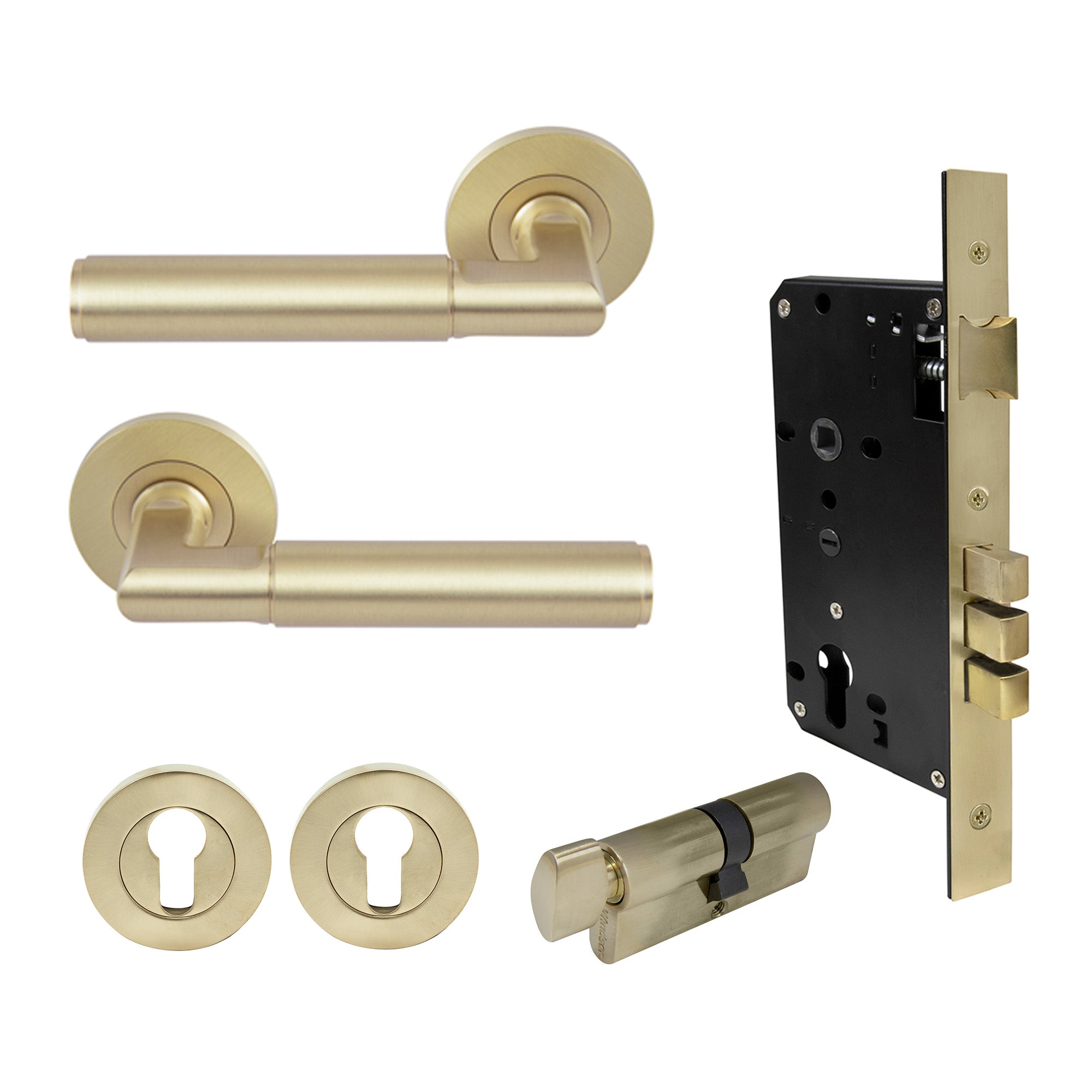 Lumina Entrance Set - Plain - Unlacquered Satin Brass