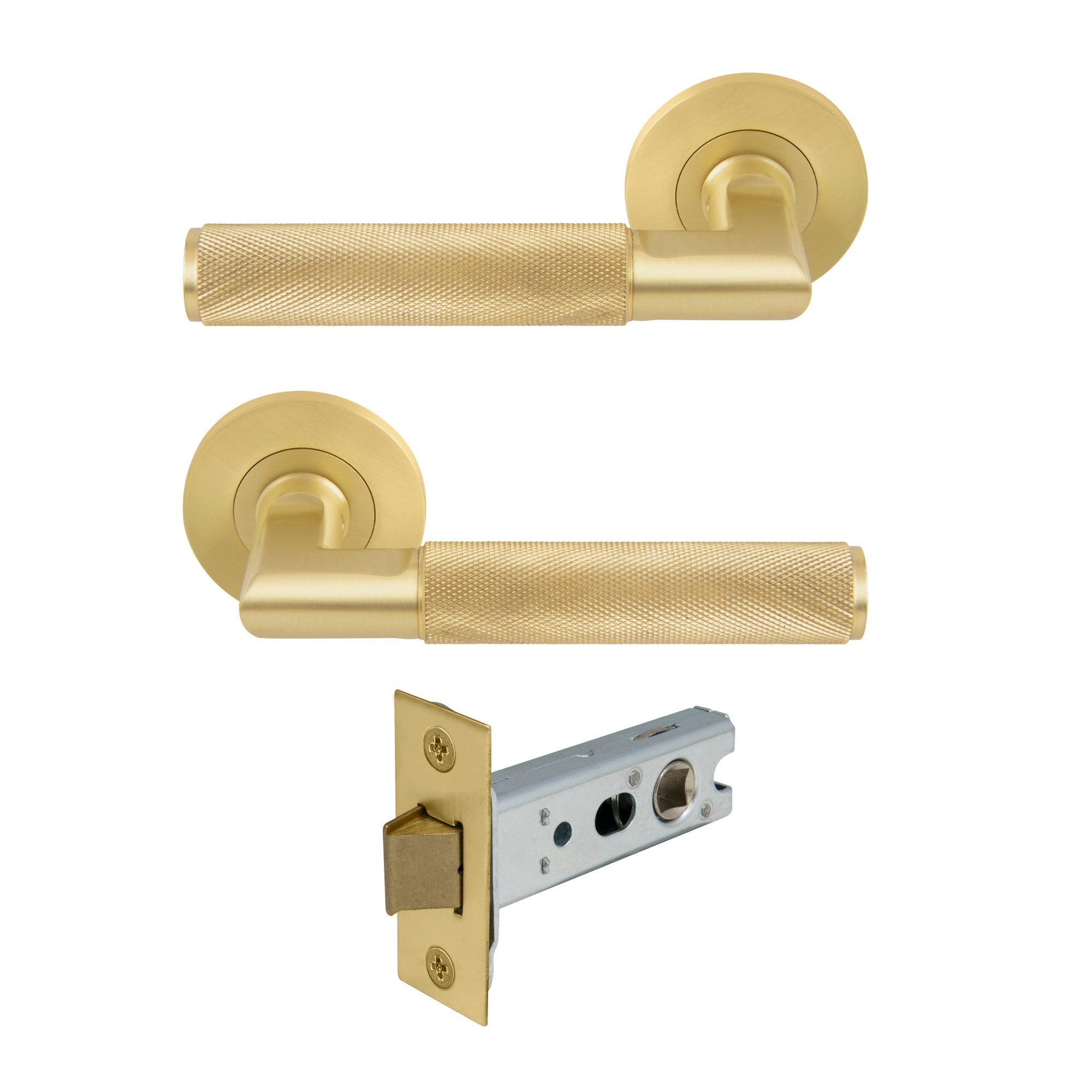 Lumina Passage Set - Diamond Knurl - Matt Satin Brass