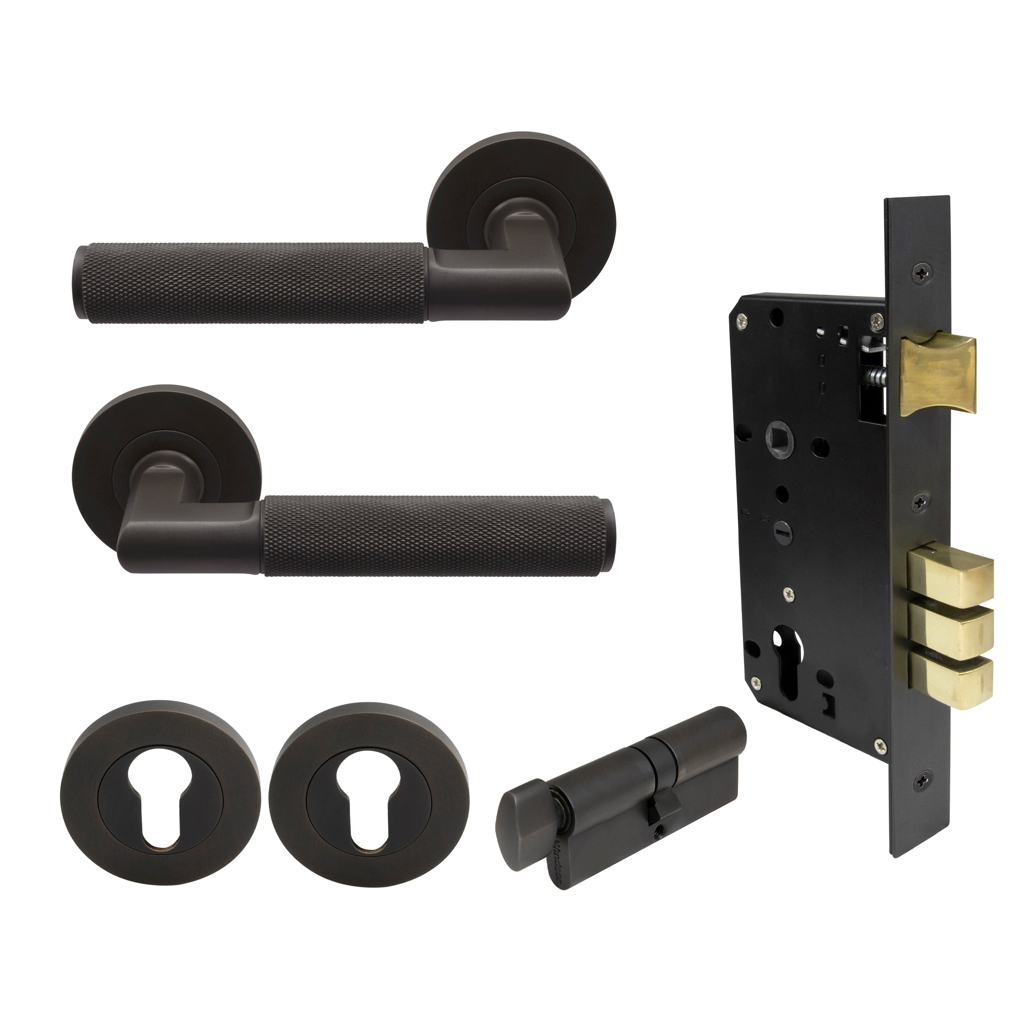 Lumina Entrance Set - Diamond Knurl - Dark Roman Brass