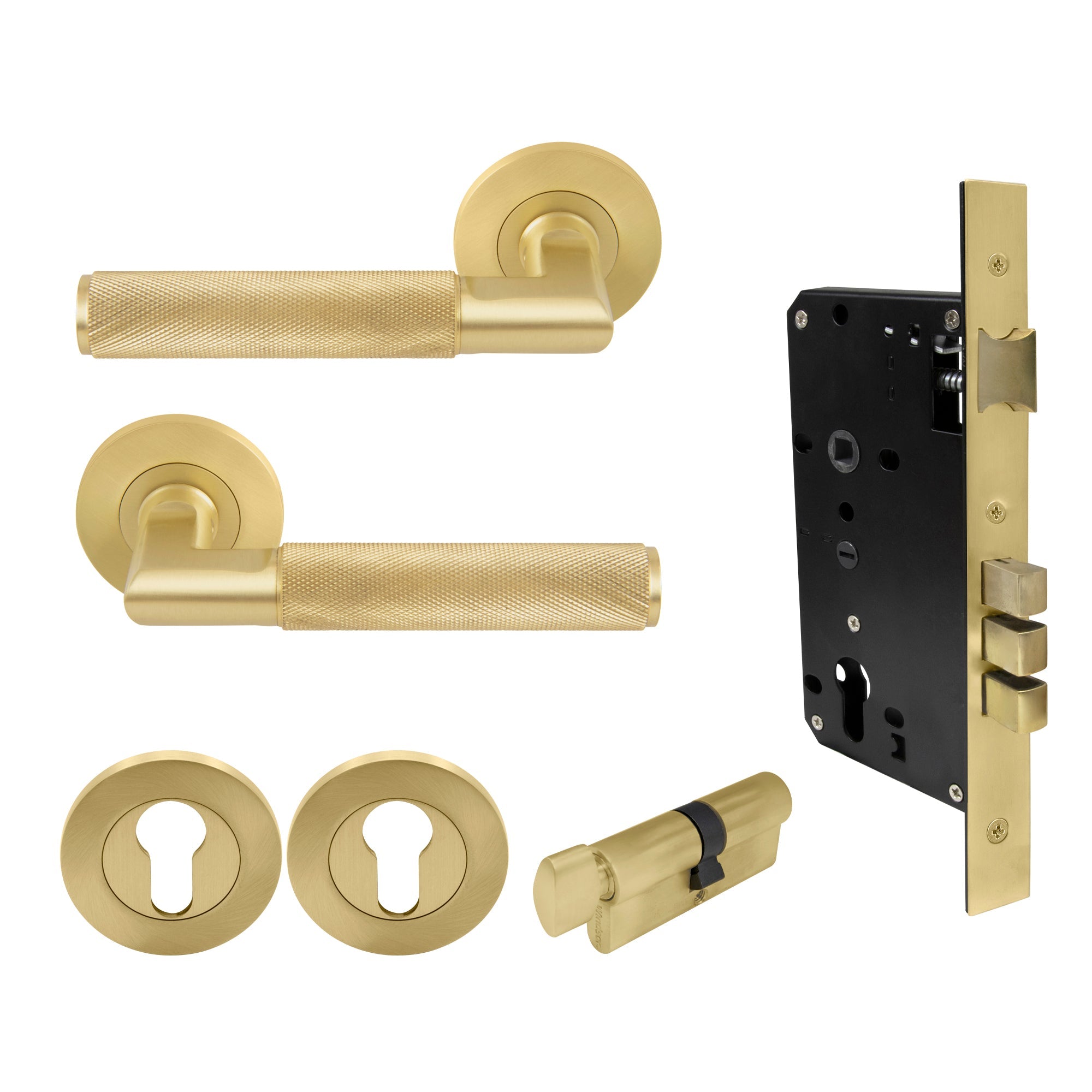 Lumina Entrance Set - Diamond Knurl - Matt Satin Brass