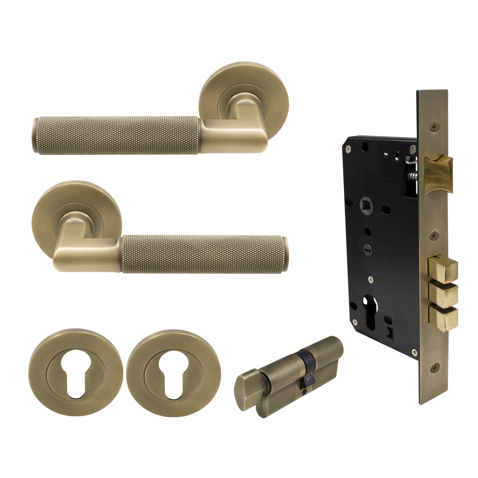Lumina Entrance Set - Diamond Knurl - Roman Brass