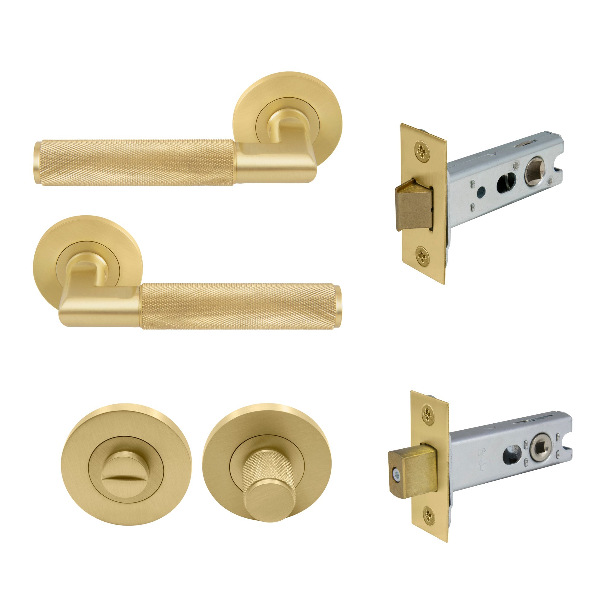 Lumina Privacy Set - Diamond Knurl - Matt Satin Brass