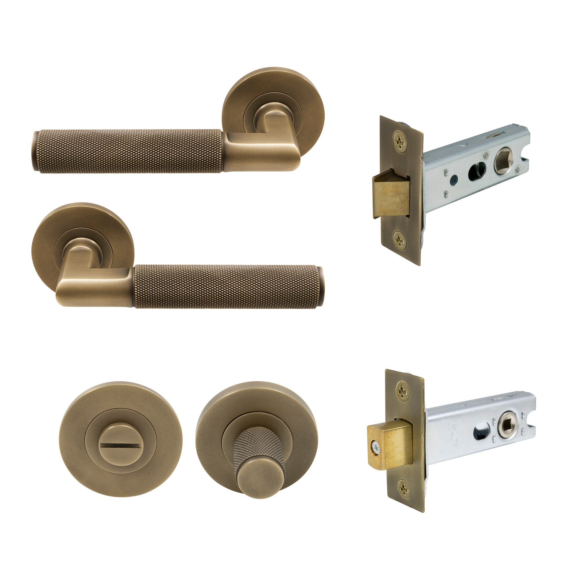 Lumina Privacy Set - Diamond Knurl - Roman Brass