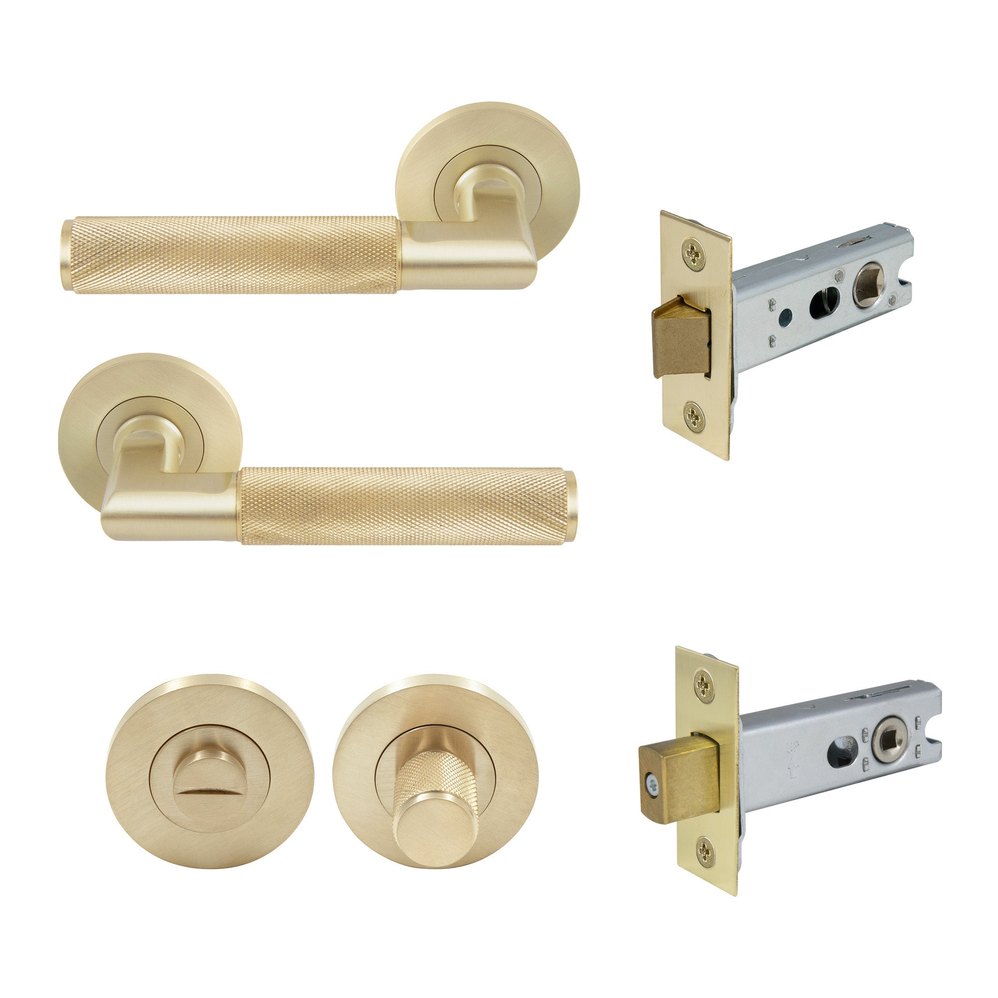 Lumina Privacy Set - Diamond Knurl - Unlacquered Satin Brass