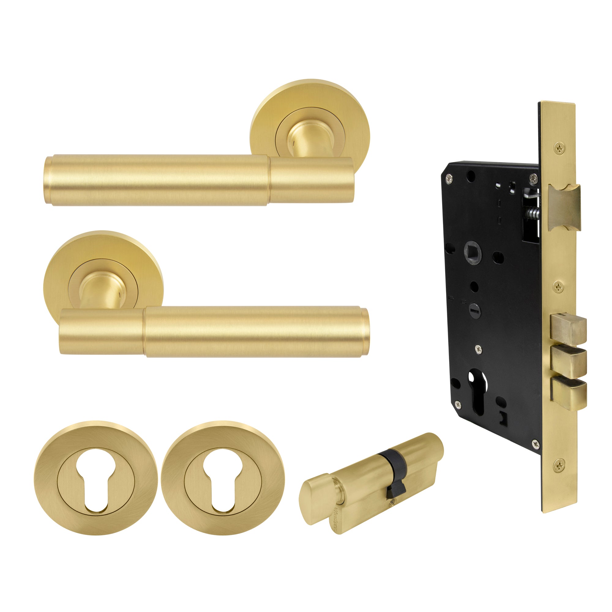 Verge Entrance Set - Plain - Matt Satin Brass