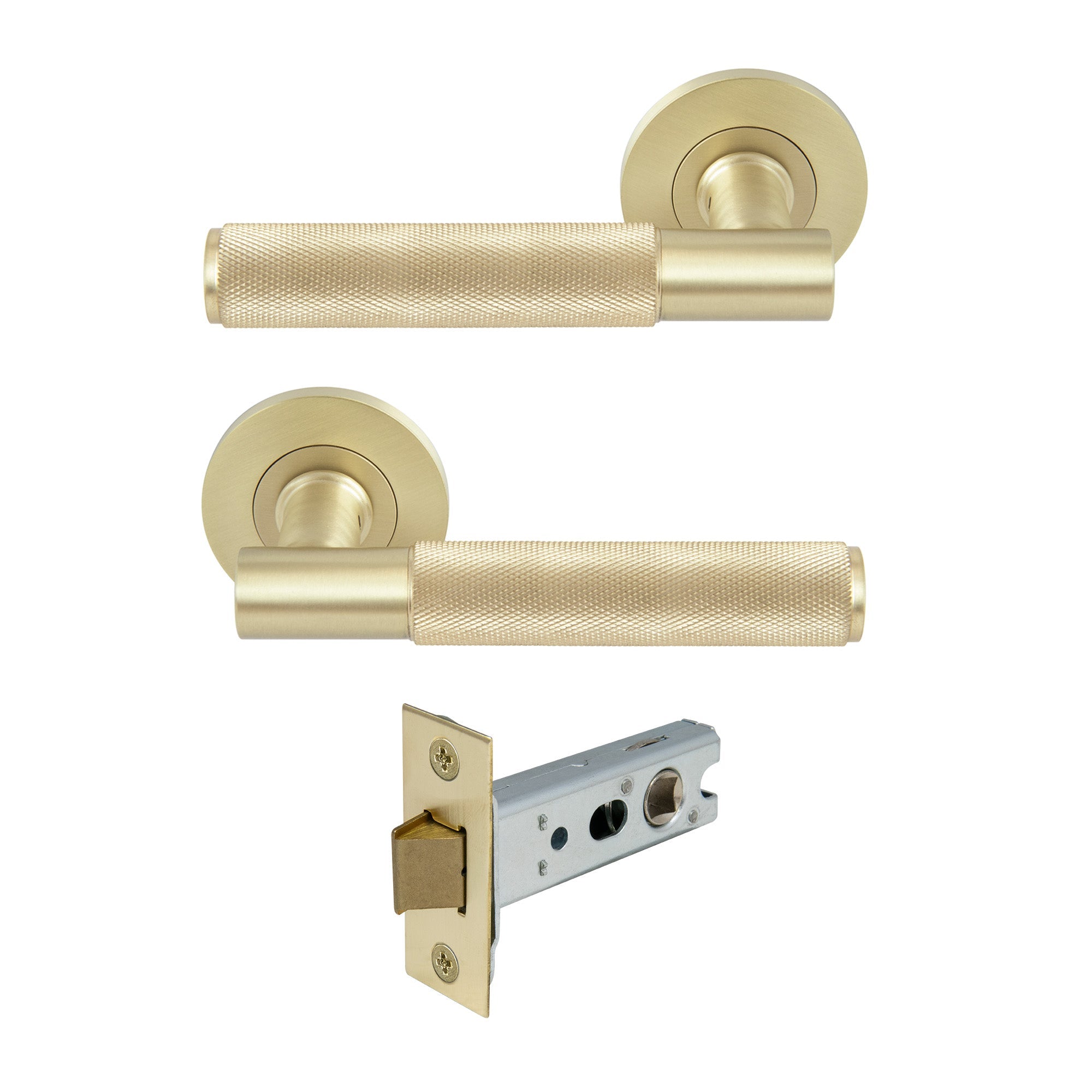 Verge Passage Set - Diamond Knurl - Unlacquered Satin Brass