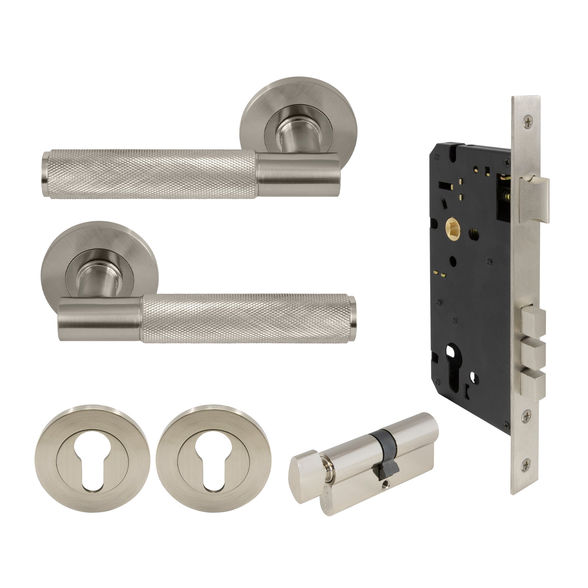 Verge Entrance Set - Diamond Knurl - Brushed Nickel