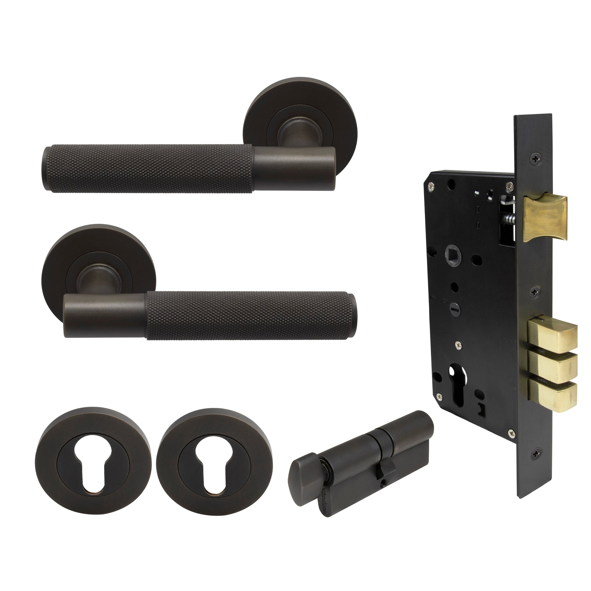 Verge Entrance Set - Diamond Knurl - Dark Roman Brass