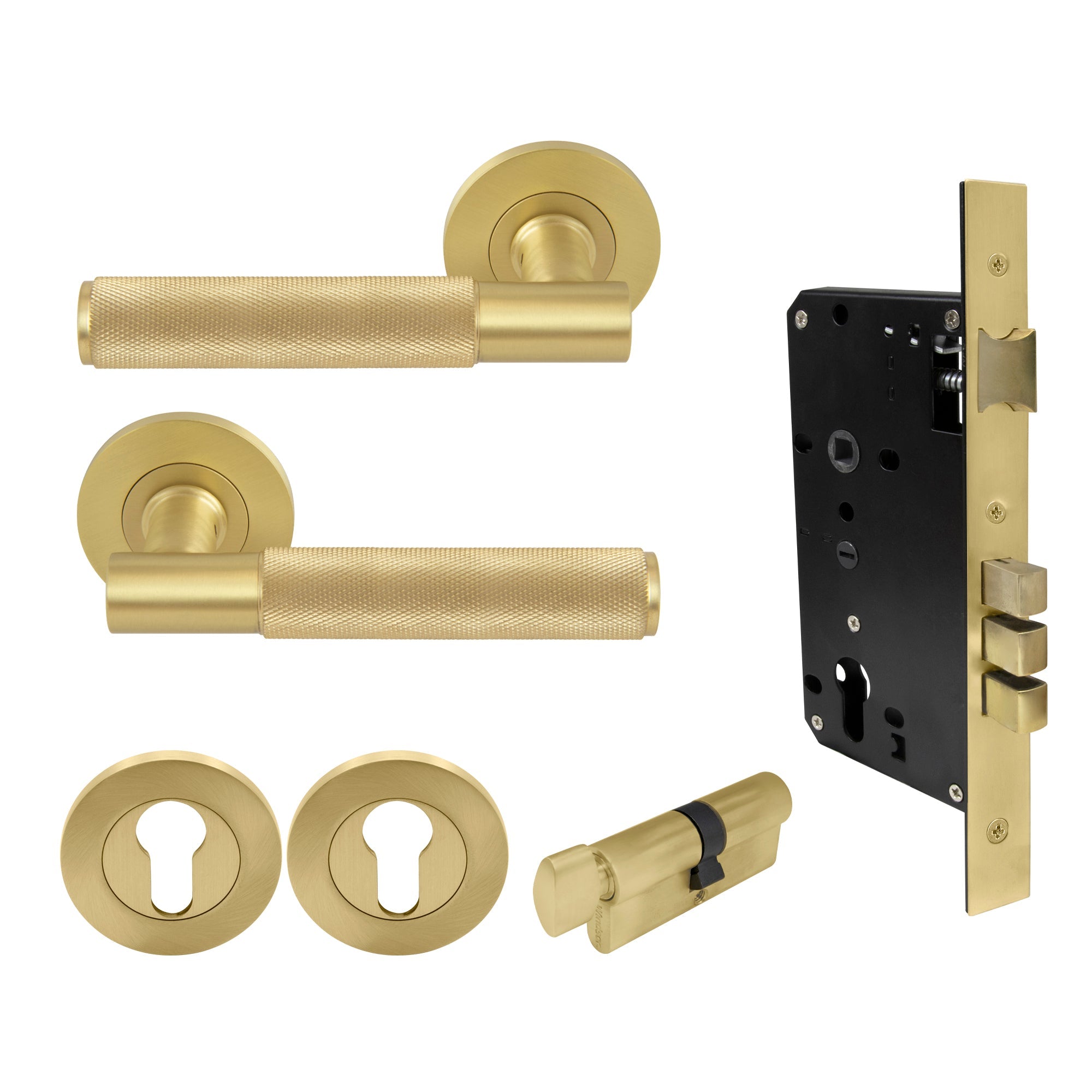 Verge Entrance Set - Diamond Knurl - Matt Satin Brass