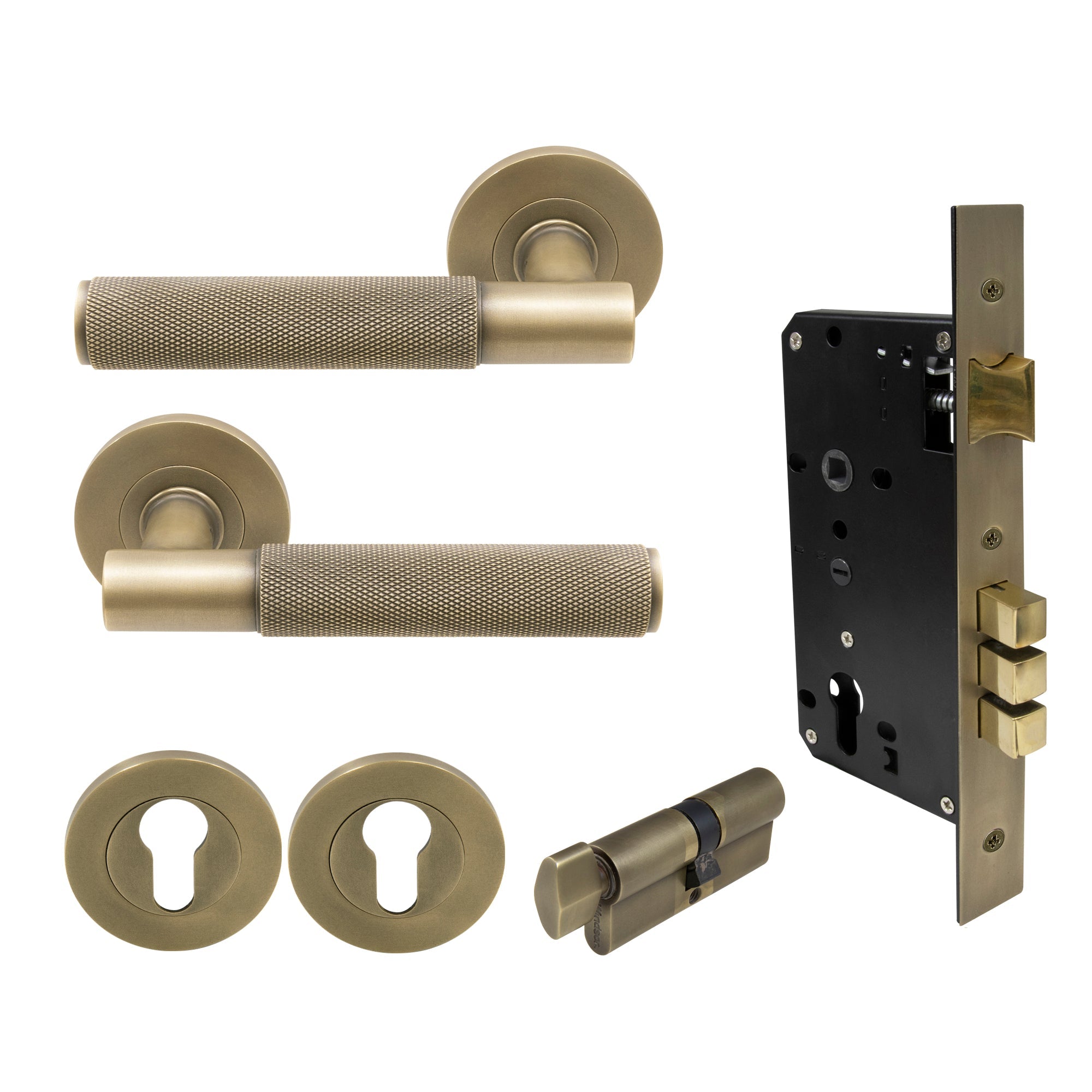 Verge Entrance Set - Diamond Knurl - Roman Brass