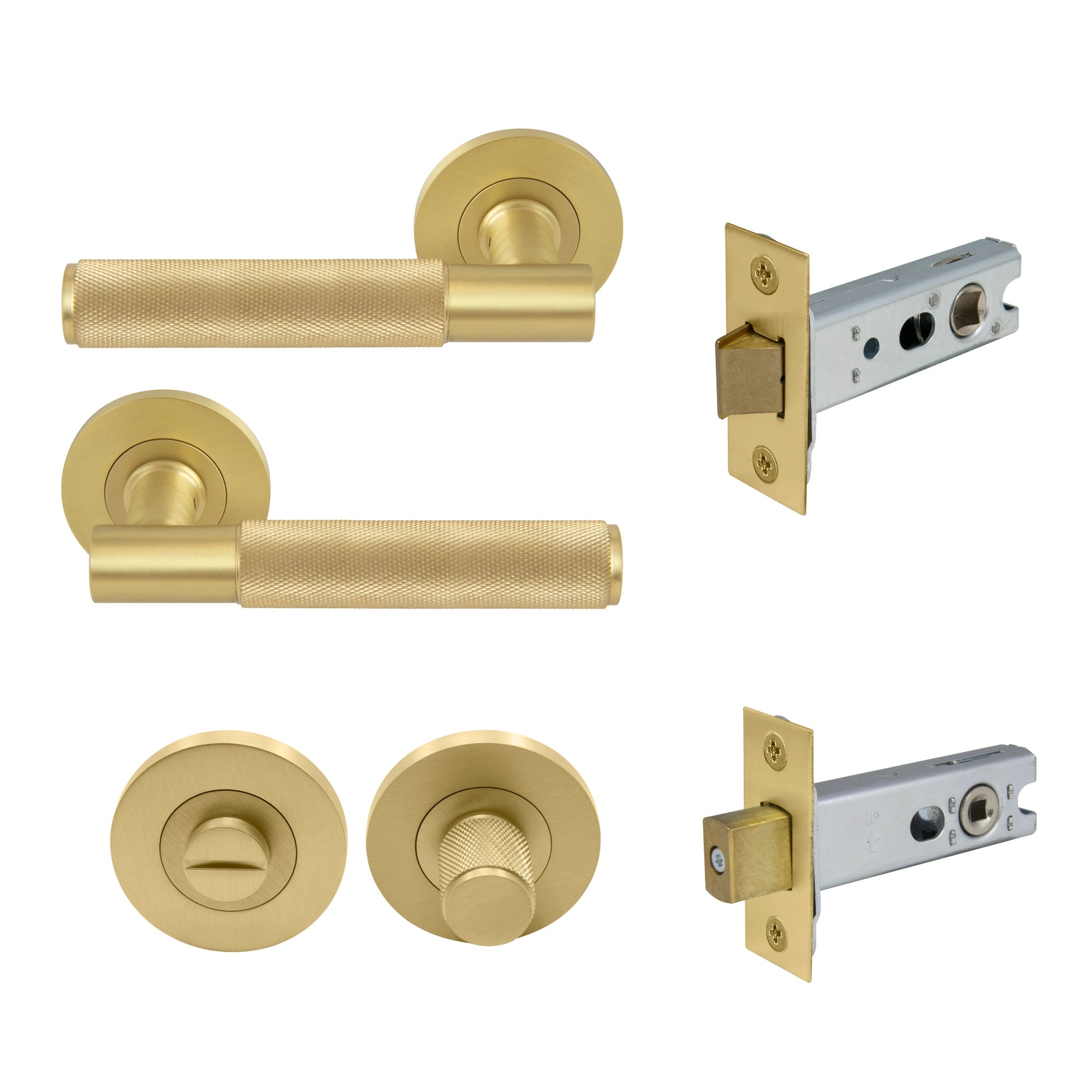 Verge Privacy Set - Diamond Knurl - Matt Satin Brass