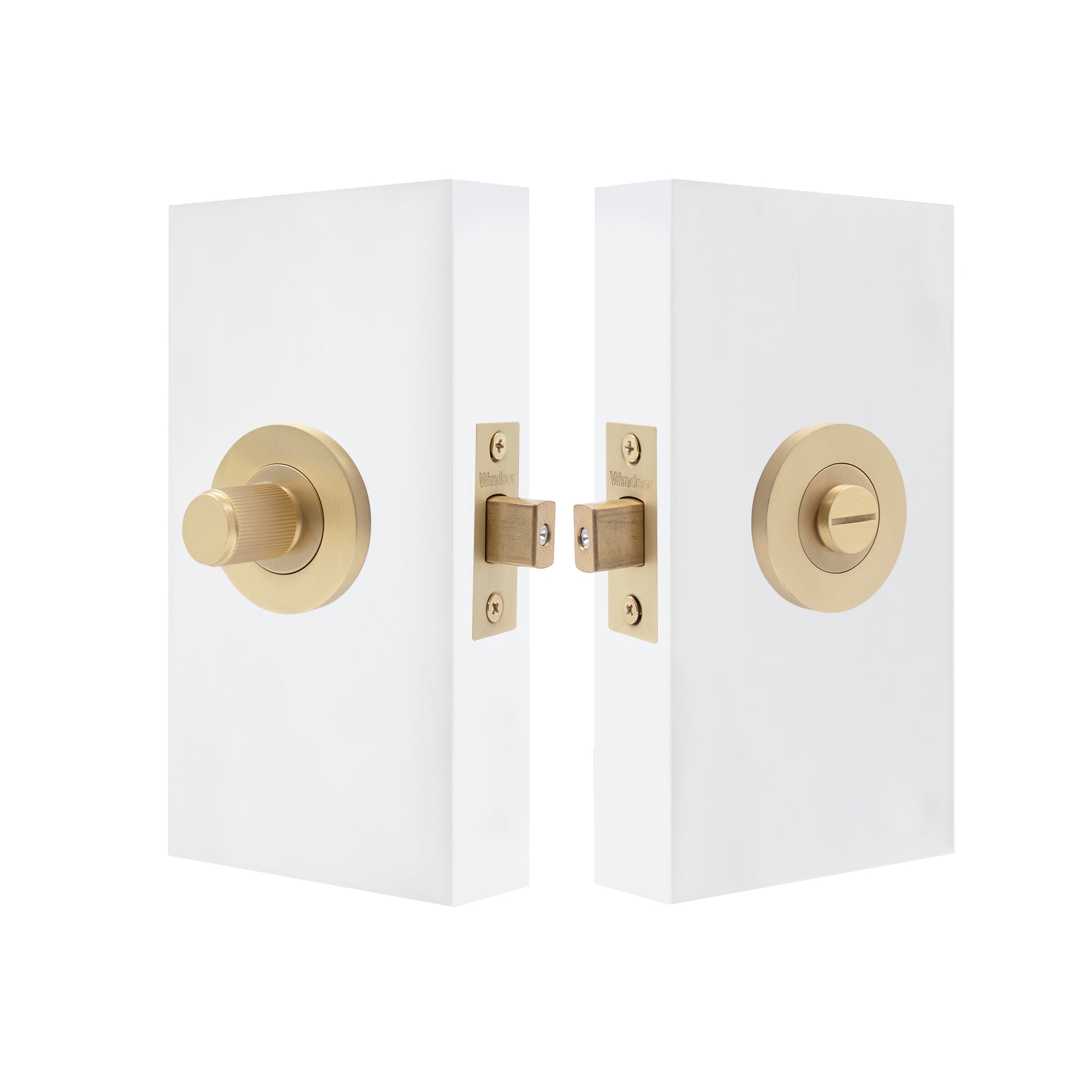 NIDO - Privacy Set 57mm Backset - Linear Knurl - Unlacquered Satin Brass