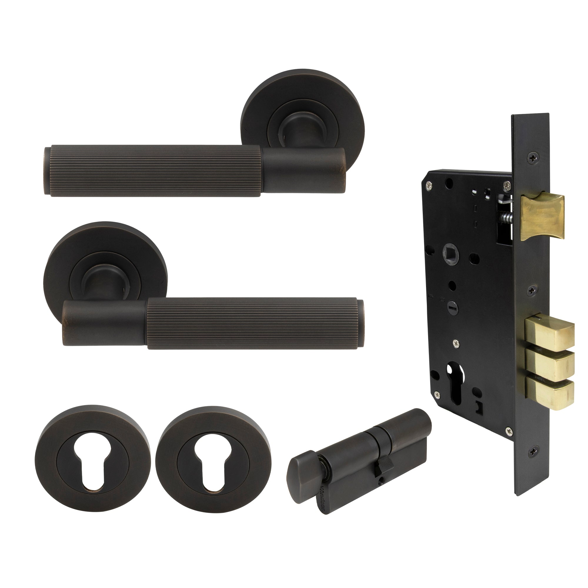 Verge Entrance Set - Linear Knurl - Dark Roman Brass