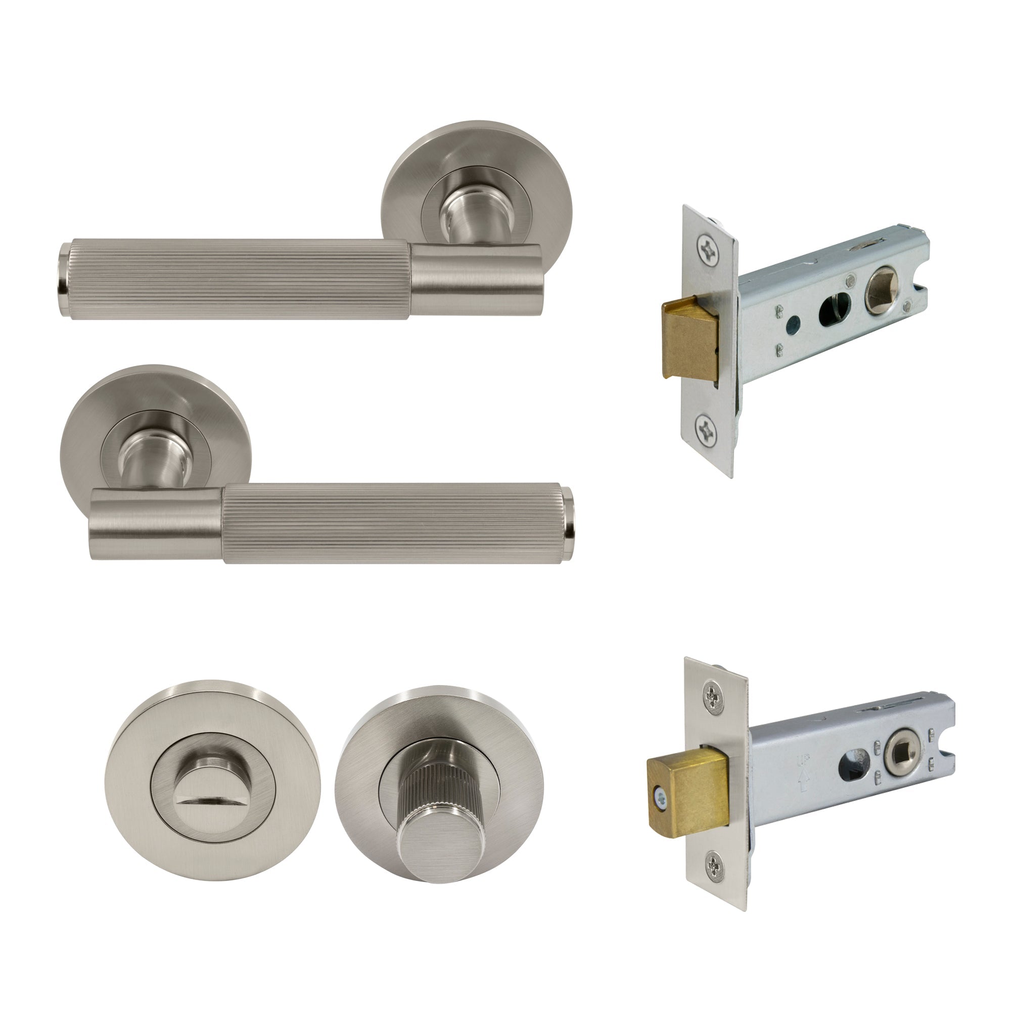 Verge Privacy Set - Linear Knurl - Brushed Nickel