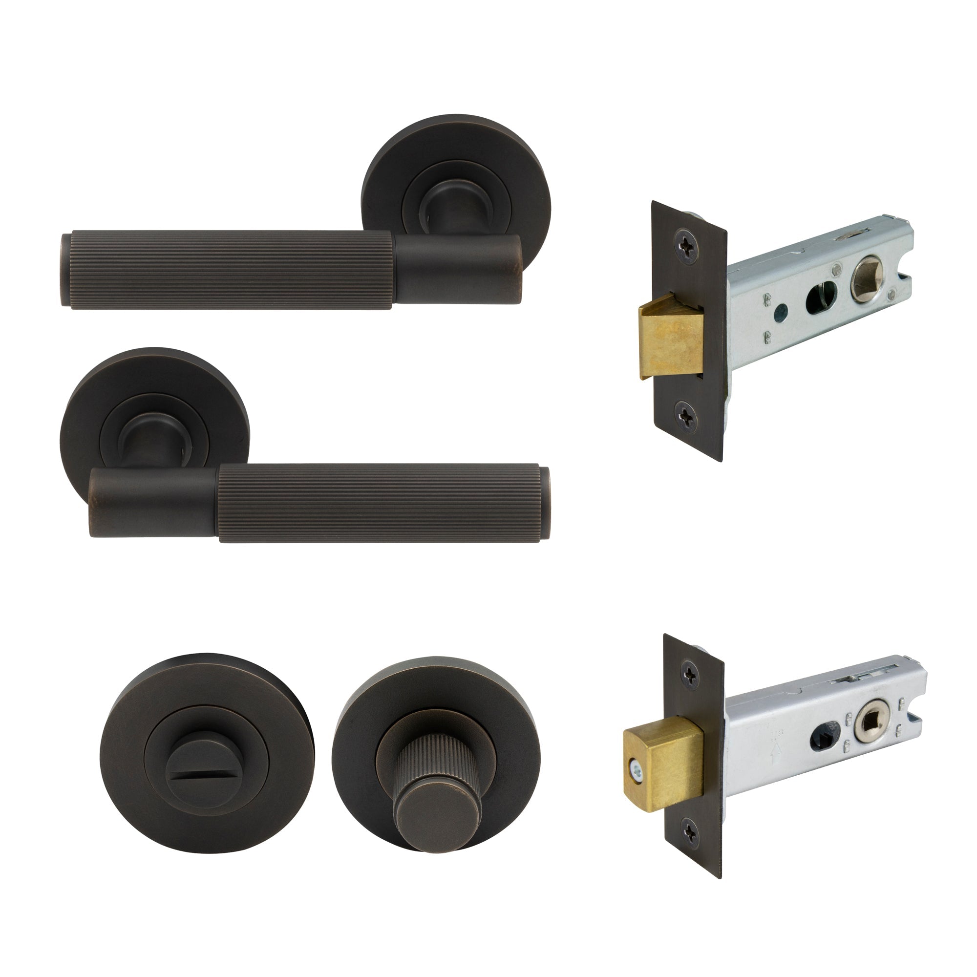 Verge Privacy Set - Linear Knurl - Dark Roman Brass