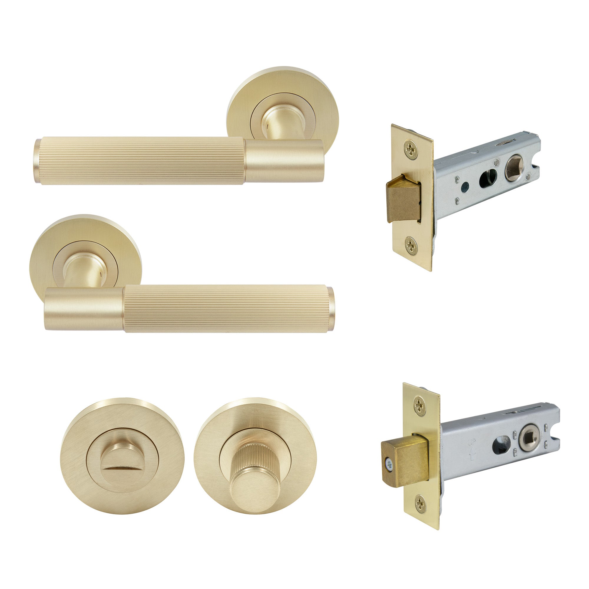 Verge Privacy Set - Linear Knurl - Unlacquered Satin Brass