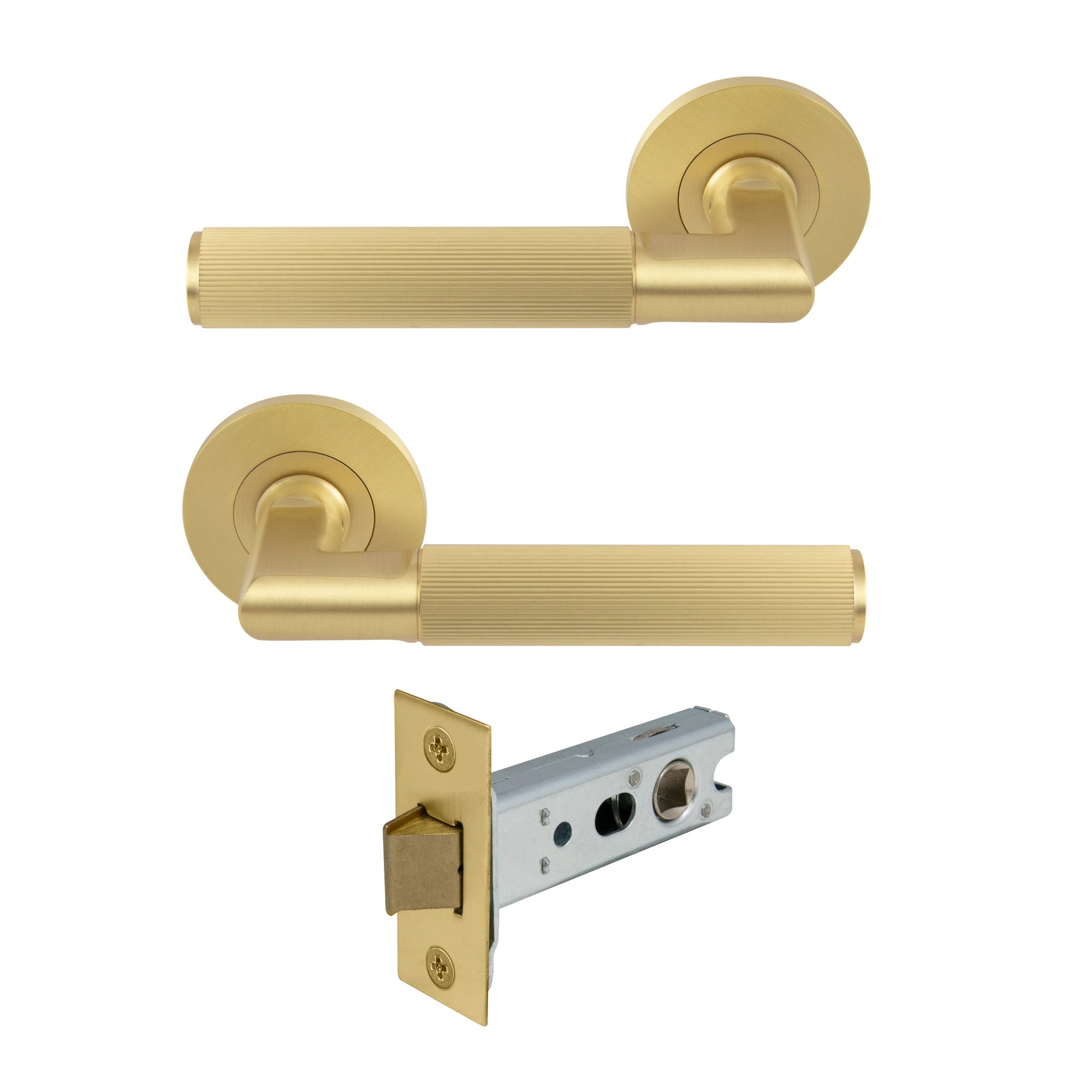 Lumina Passage Set - Linear Knurl - Matt Satin Brass