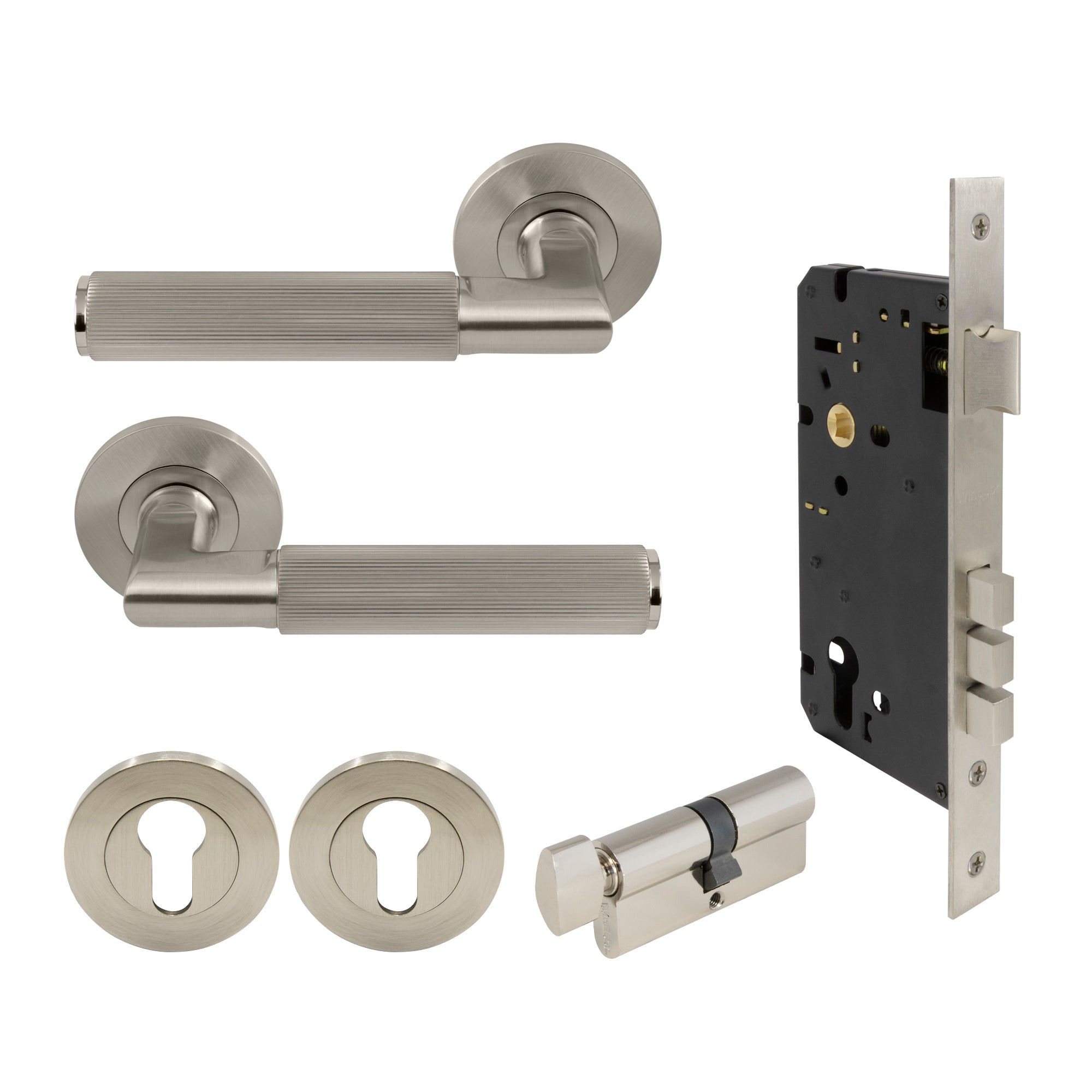 Lumina Entrance Set - Linear Knurl - Brushed Nickel