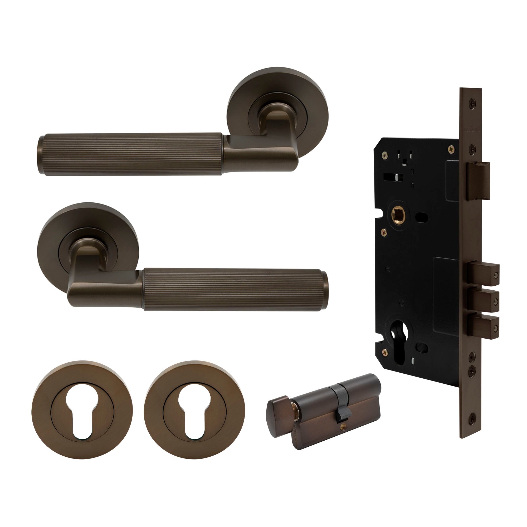 Lumina Entrance Set - Linear Knurl - Cocoa Bronze
