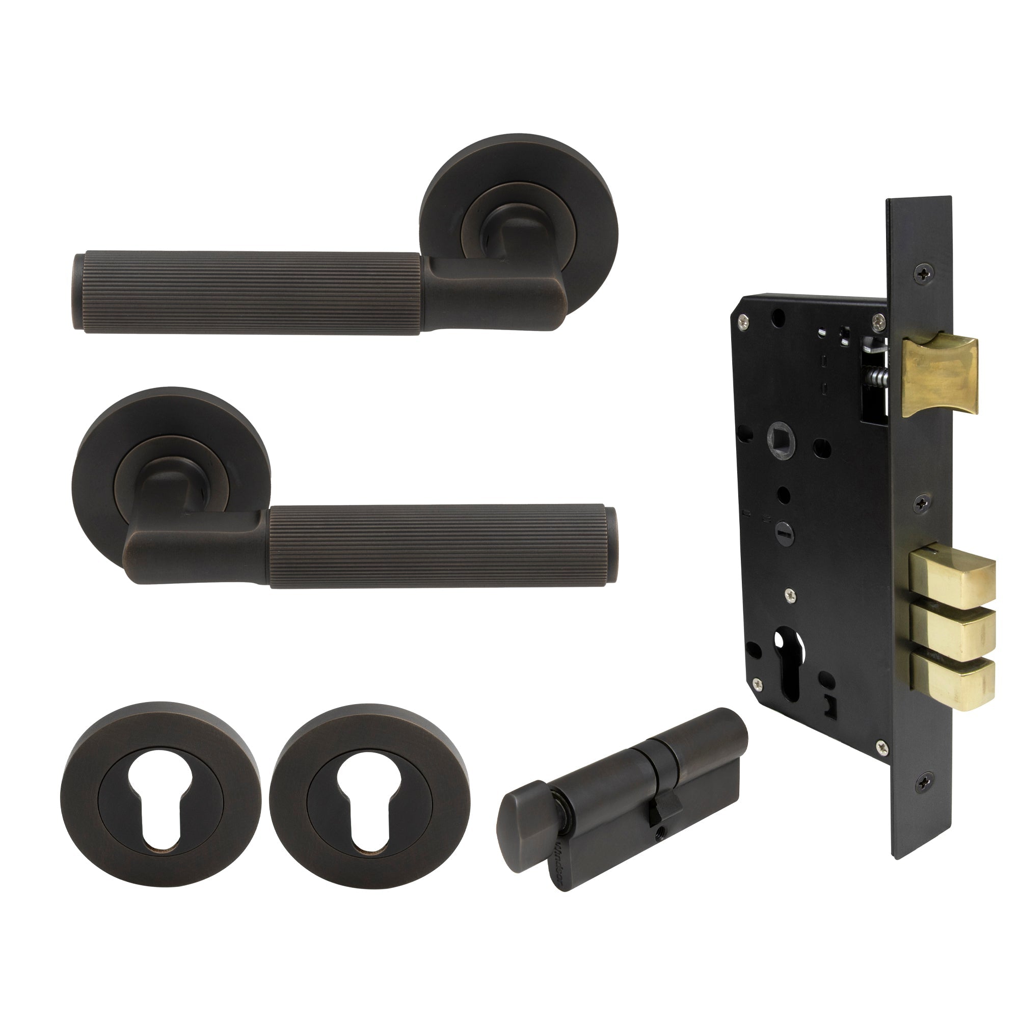 Lumina Entrance Set - Linear Knurl - Dark Roman Brass