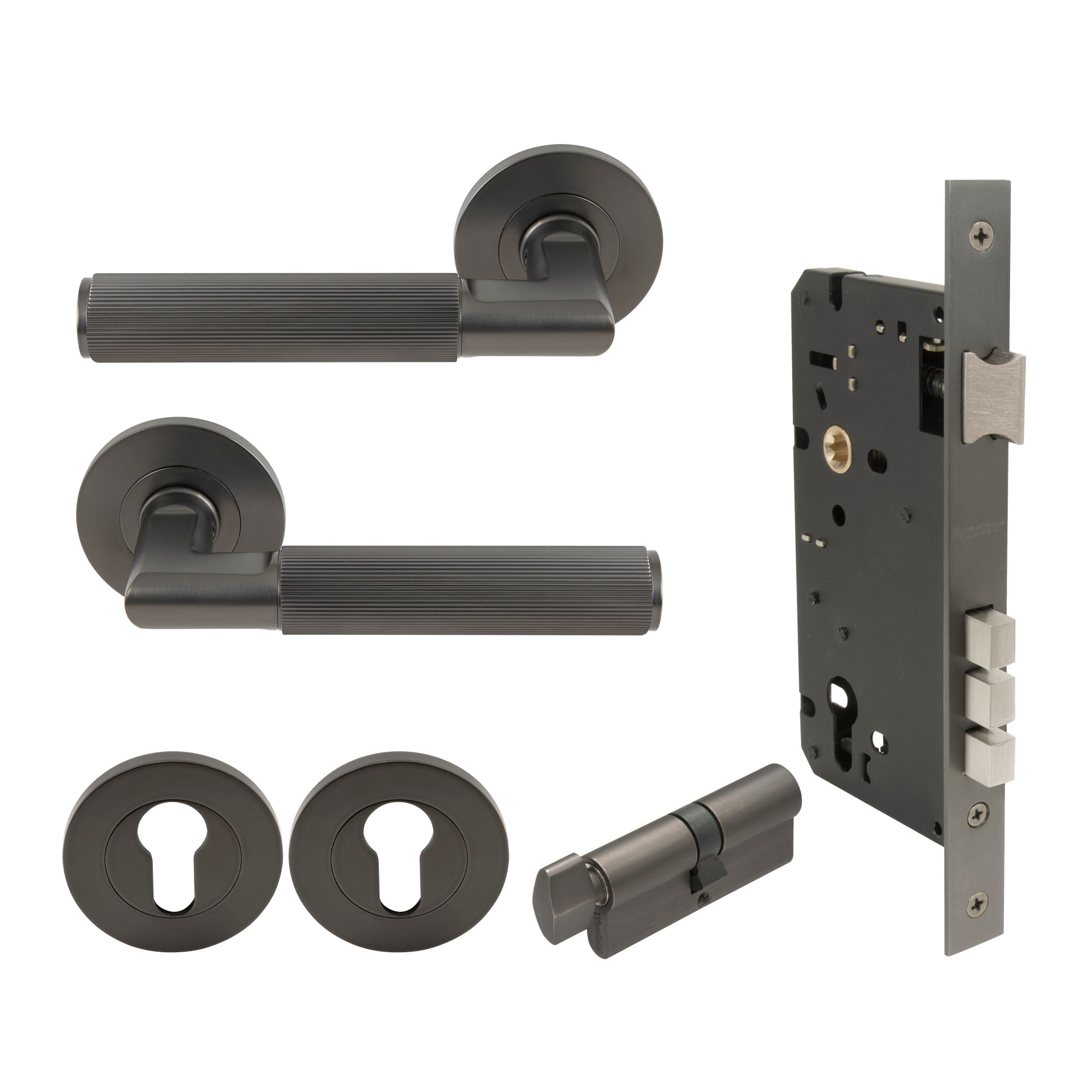 Lumina Entrance Set - Linear Knurl - Graphite Nickel
