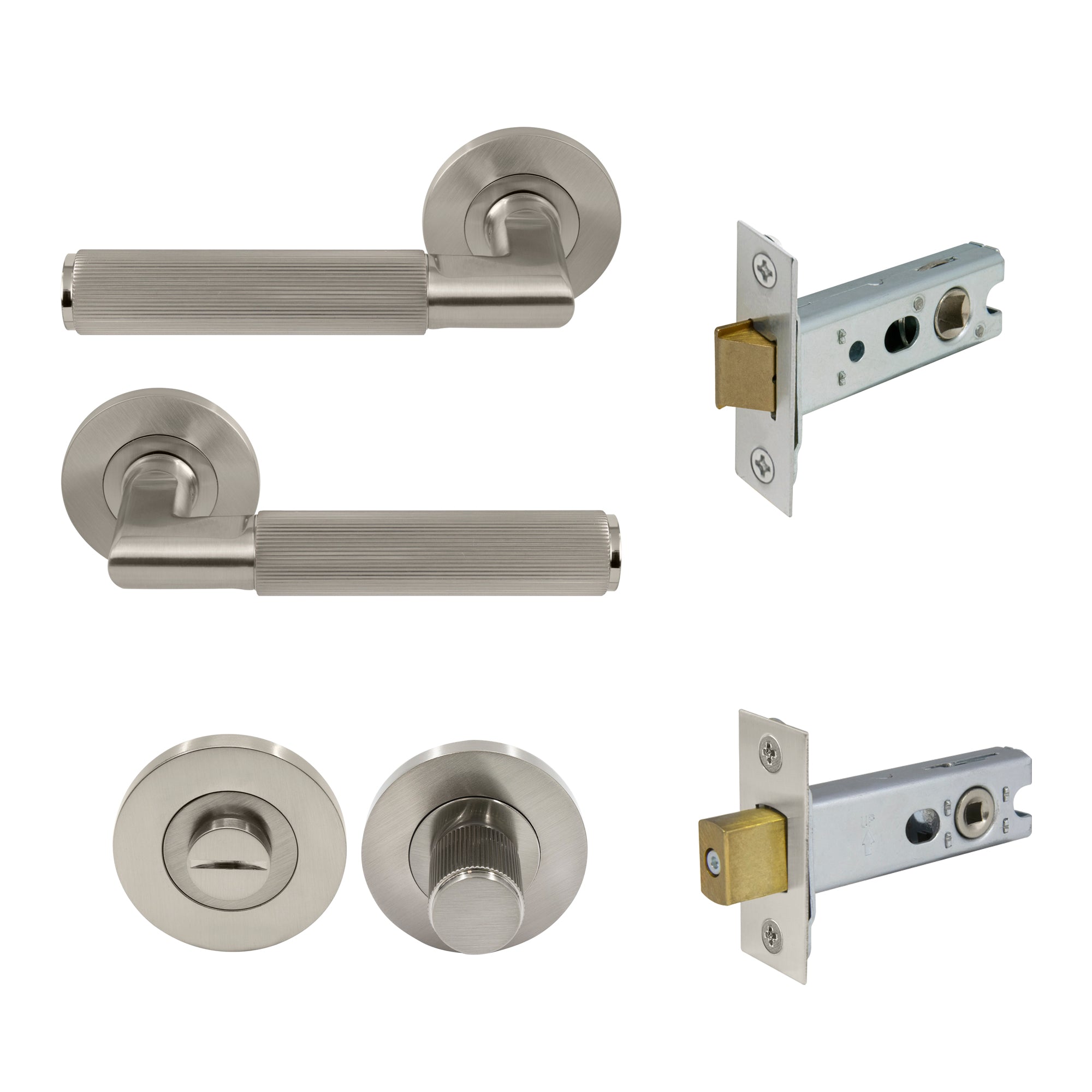 Lumina Privacy Set - Linear Knurl - Brushed Nickel