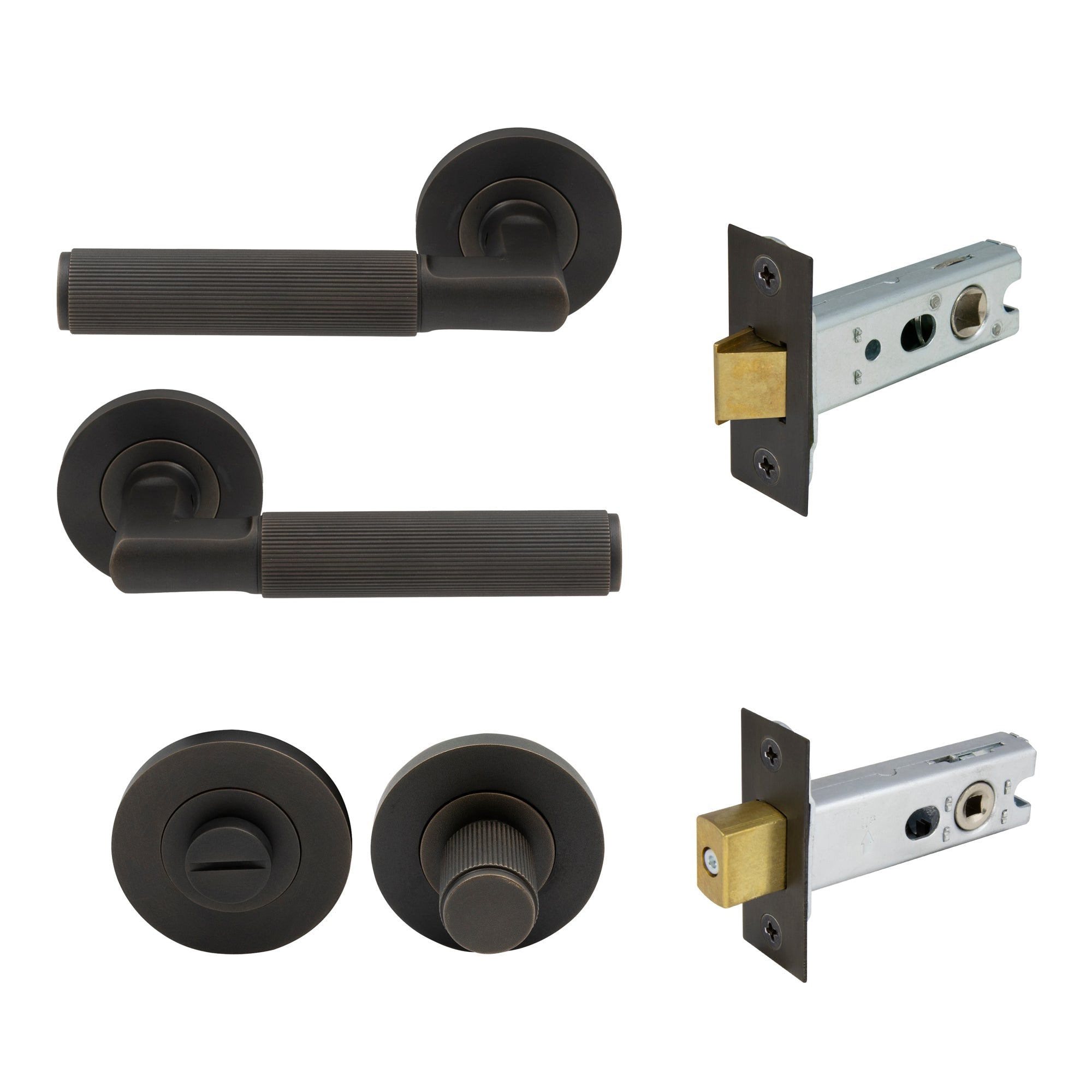 Lumina Privacy Set - Linear Knurl - Dark Roman Brass