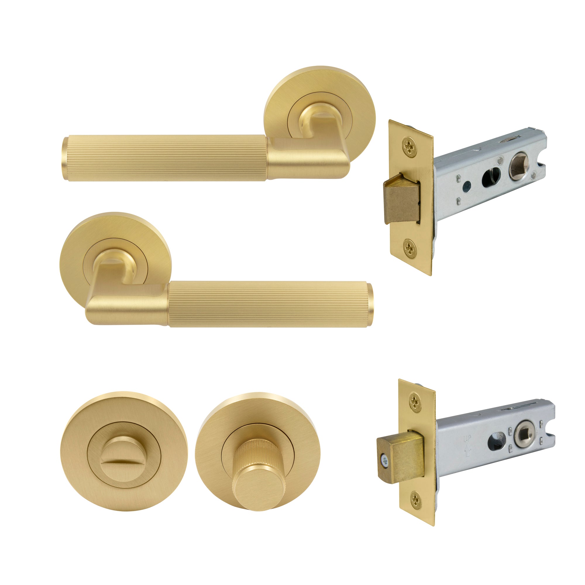 Lumina Privacy Set - Linear Knurl - Matt Satin Brass