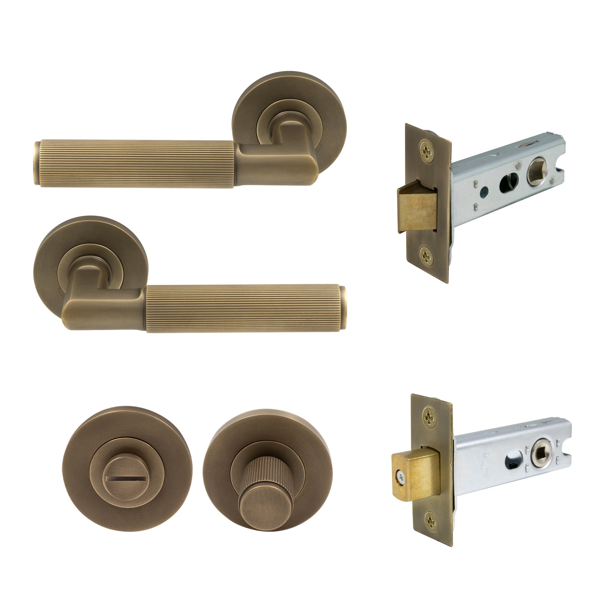 Lumina Privacy Set - Linear Knurl - Roman Brass
