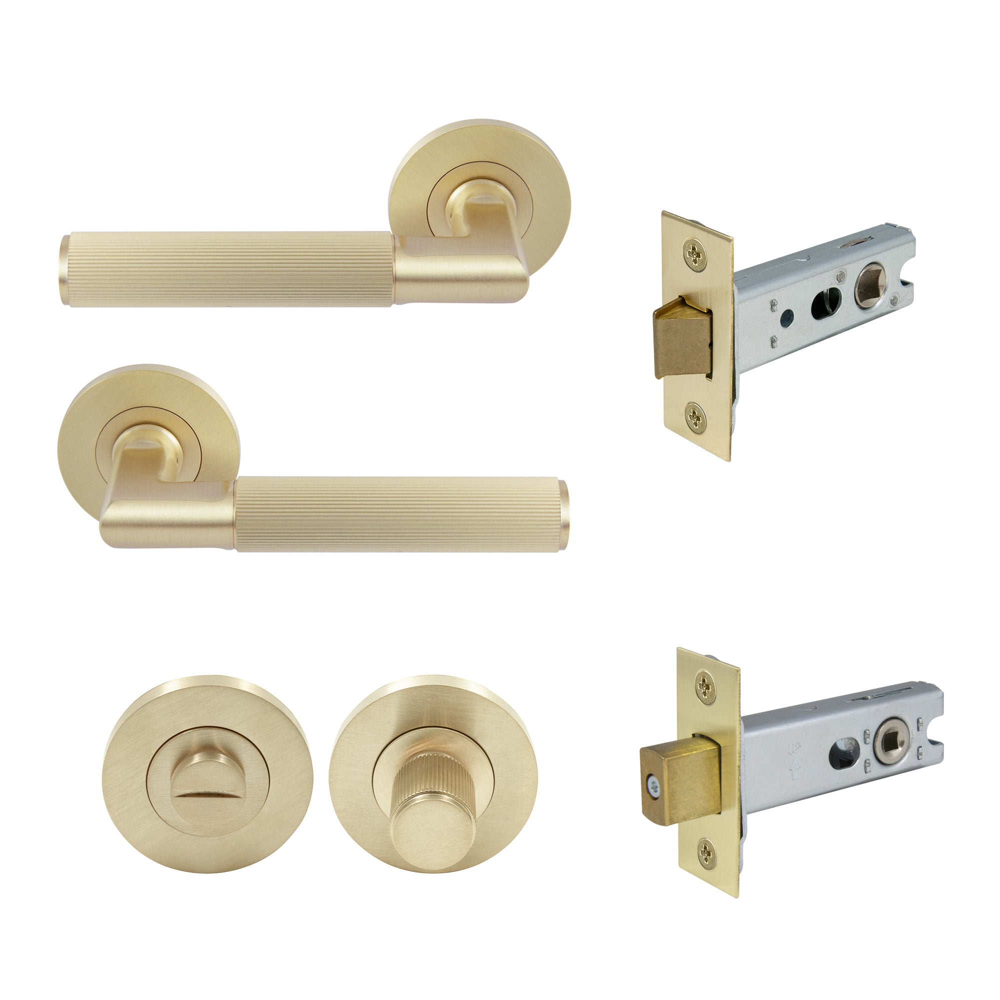 Lumina Privacy Set - Linear Knurl - Unlacquered Satin Brass